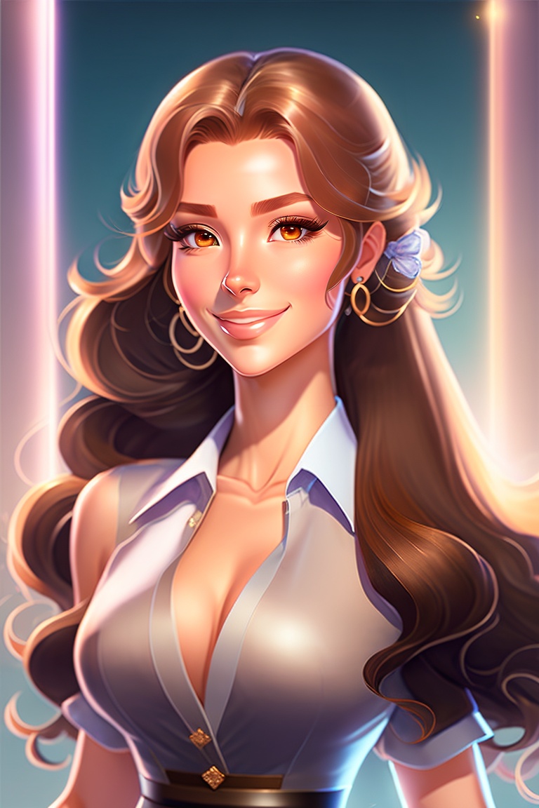 Lexica - An elegant and feminine cartoon character with long light brown  hair and brown eyes, showcasing beauty and grace.