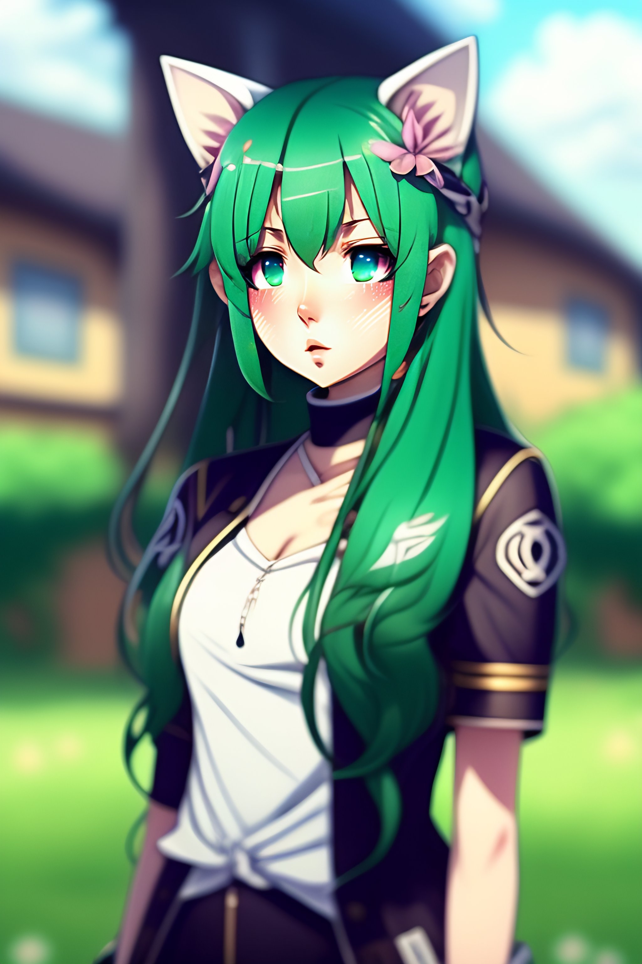 Lexica Cute Anime Girl Long Hair Green Eyes Blue Hair House In 