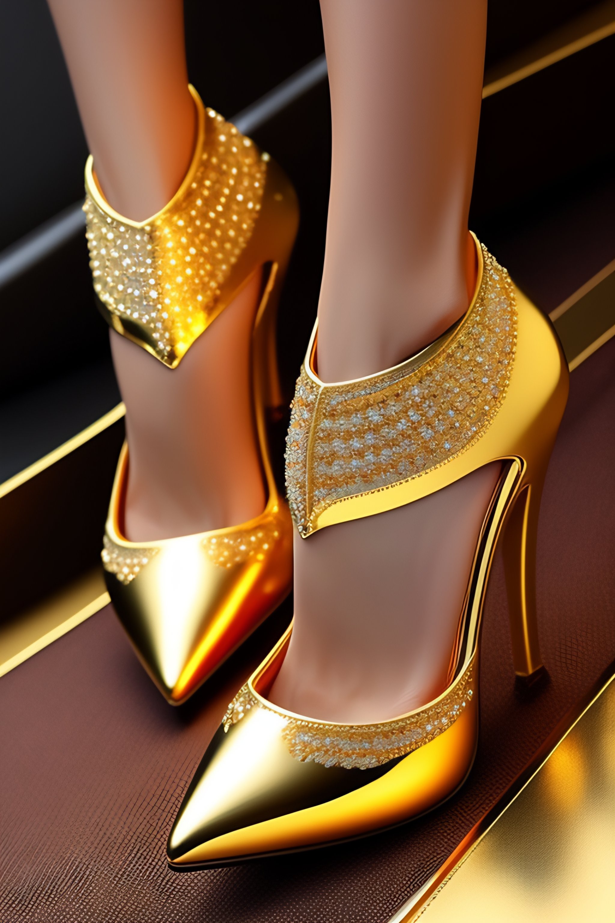 Lexica - Create a luxury shoes gold and blach whit diamond on the heels ...