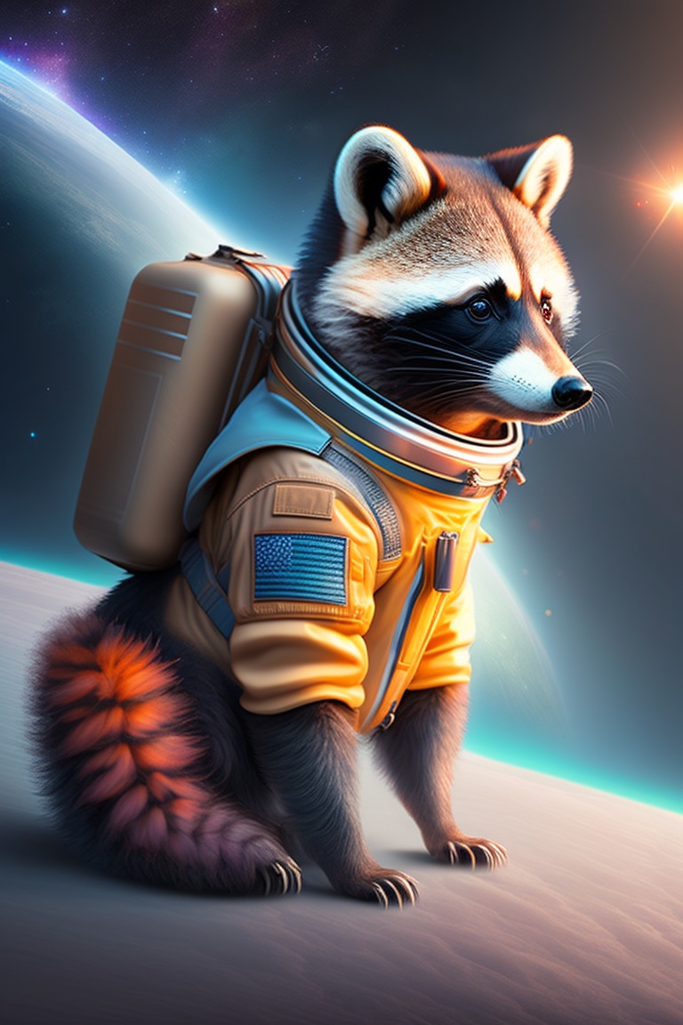 Lexica - Raccoon in space in a spacesuit, beautiful planet