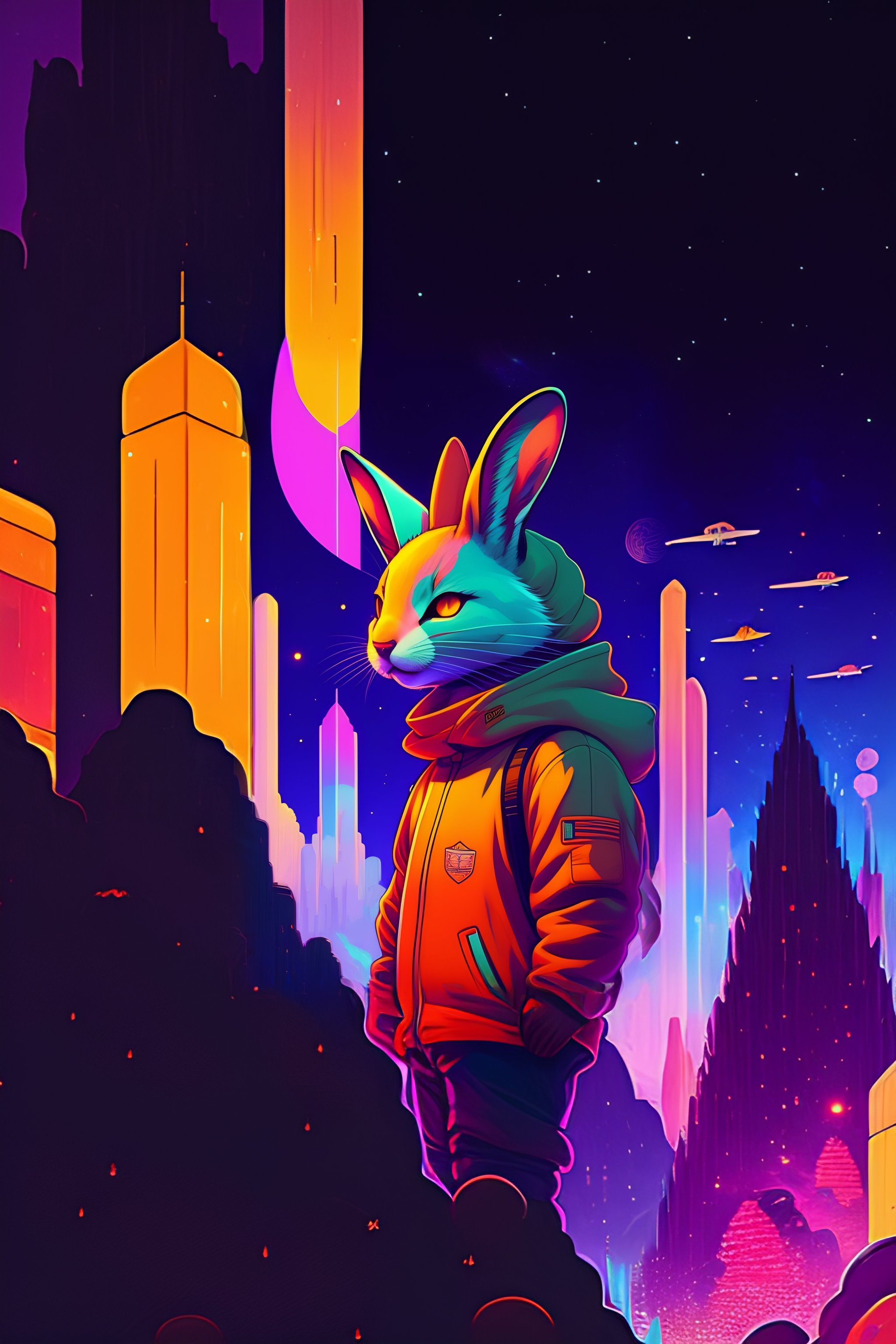 Lexica - Photo of a rabit monster in the space, style of laurie ...