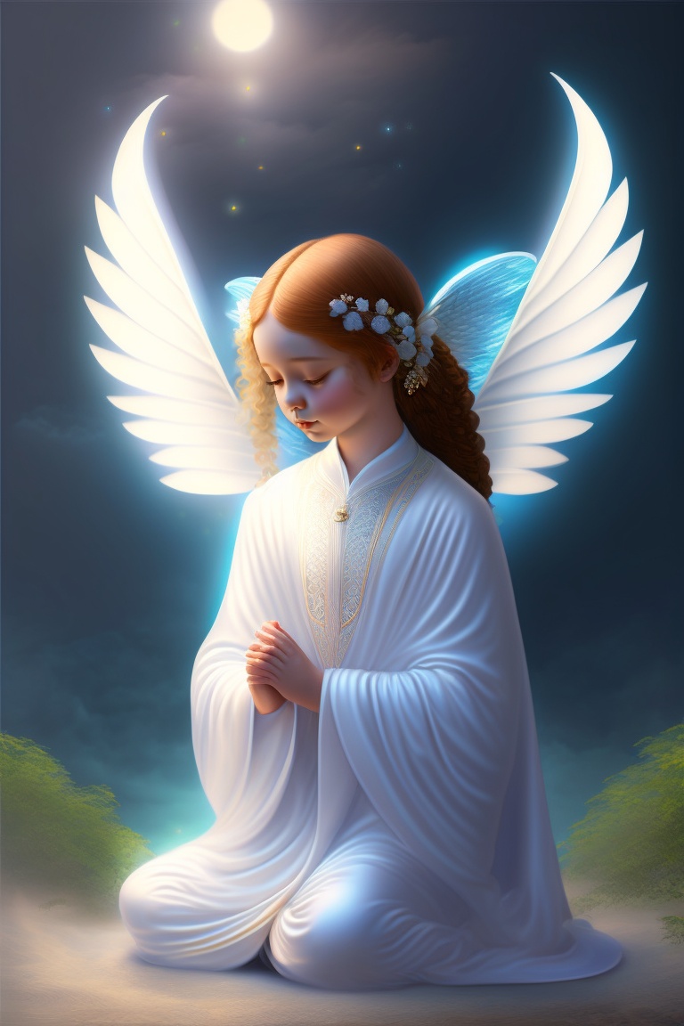 Lexica - A humanoid angelic being with fairy wings kneeling and praying,
