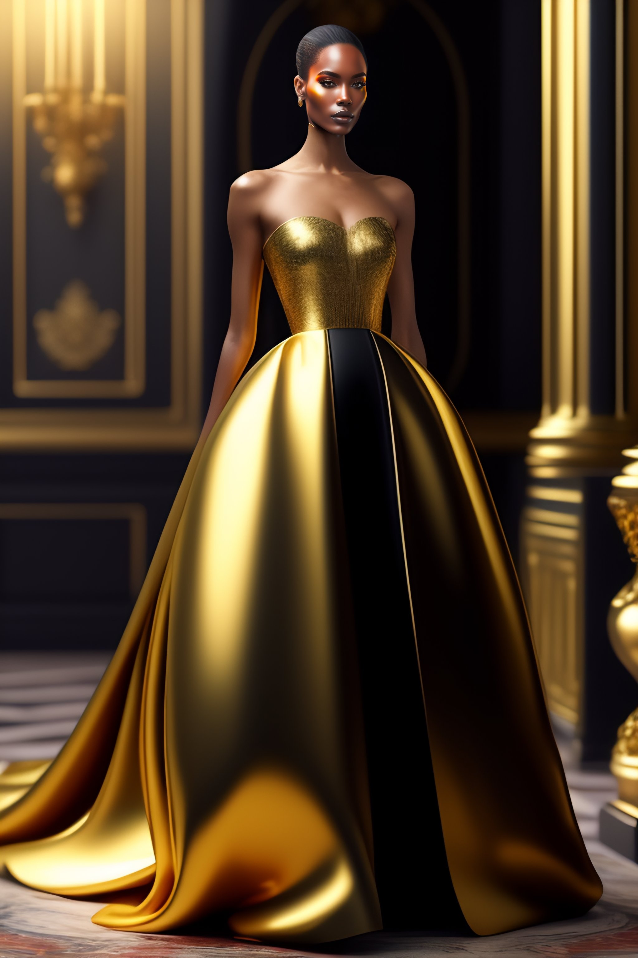 Lexica - A Haute Couture Dress Gold Whit Insert In Black Satin, Hyper ...