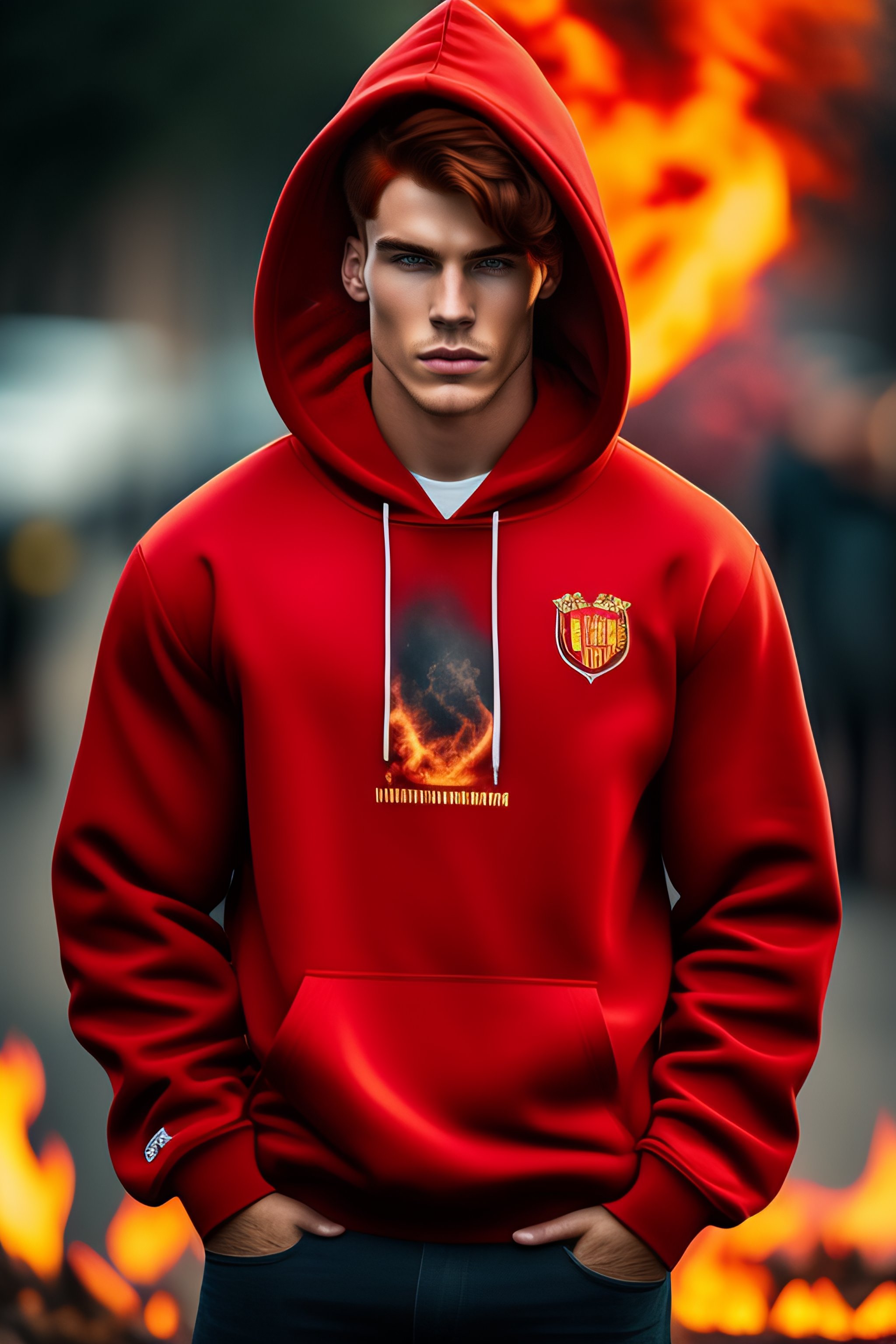 Man in red online hoodie