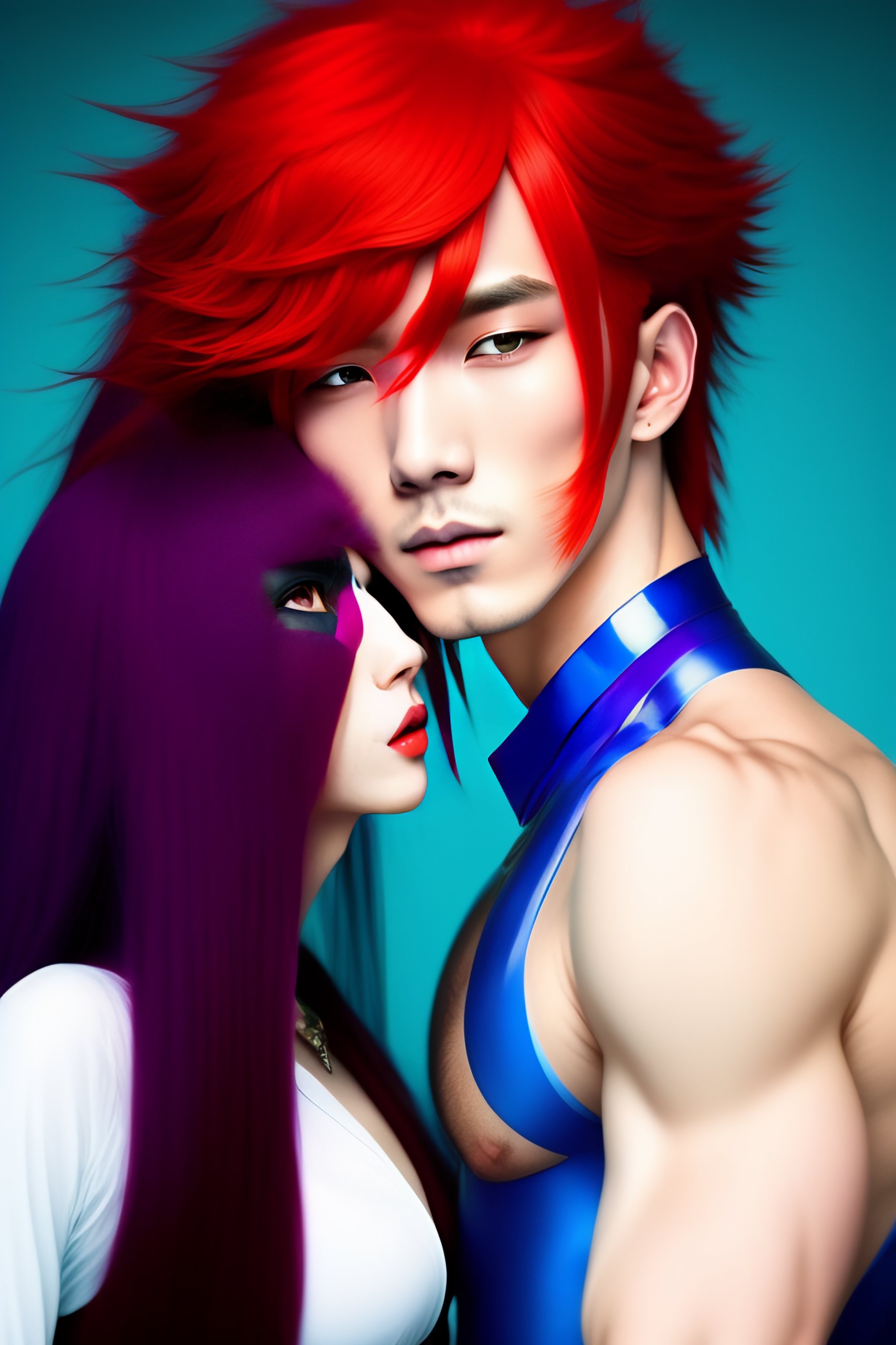 Lexica - Two man a red hair anime guy kiss a blue long hair anime shy man  anime,gay,yaoi