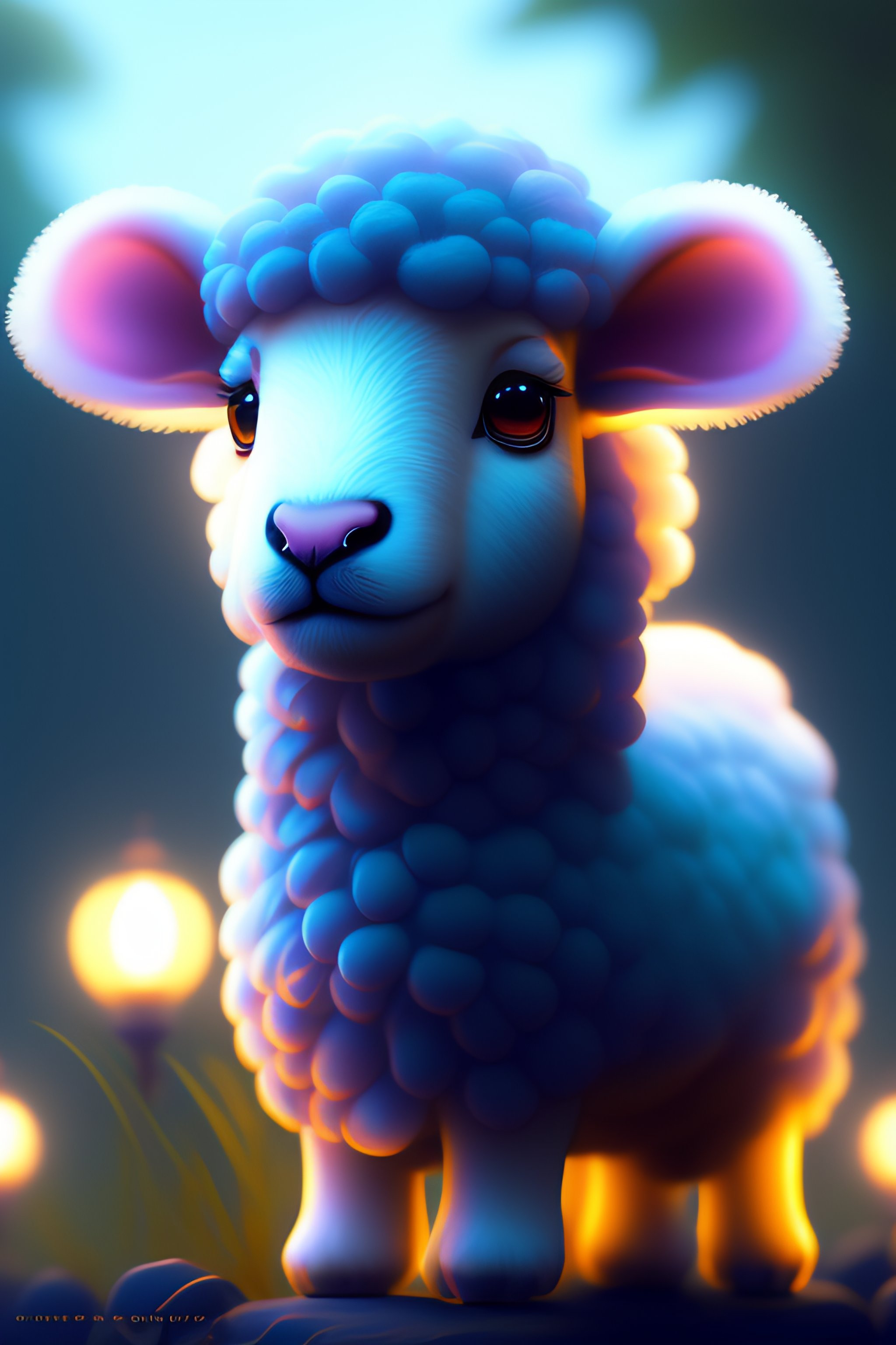 Lexica - Super cute Bioluminescent sheep character concept, soft light ...