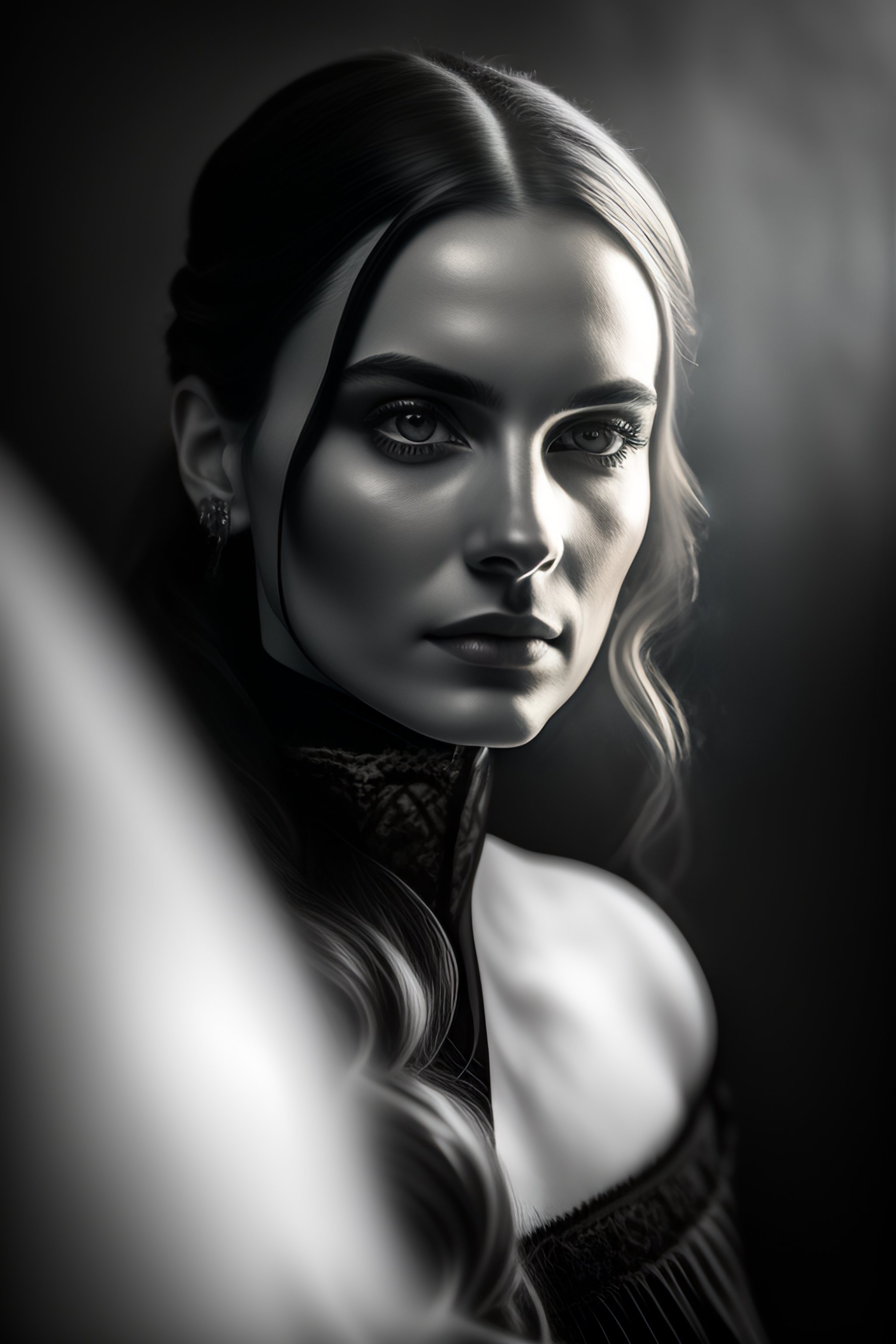 Lexica - Ghost of young woman in victorian house, black and white ...