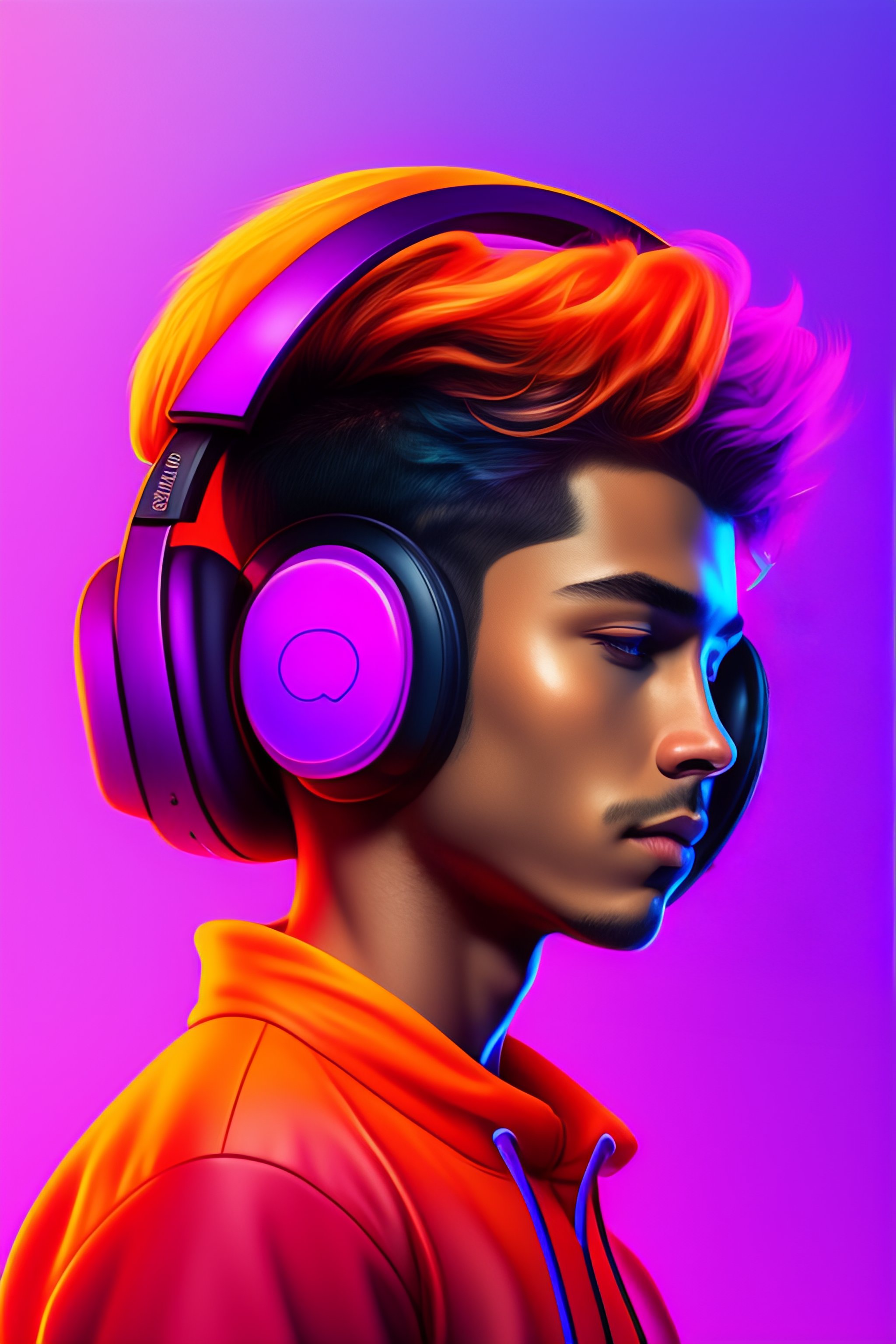 Lexica Logo, synthwave Beautiful boy wearing headphones, animated