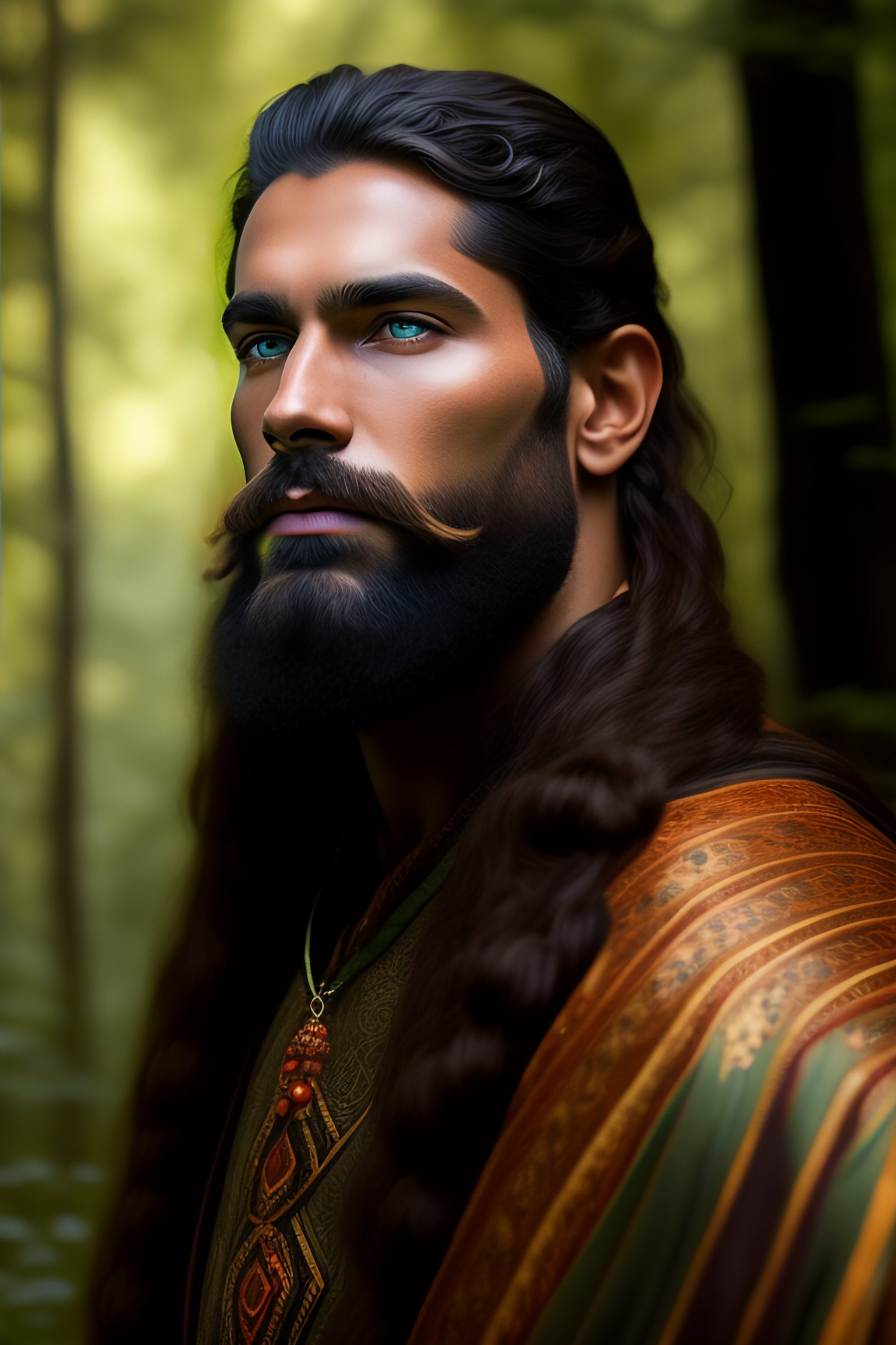 Lexica - Male druid in the woods wearing buckskin, brown eyes, beard ...