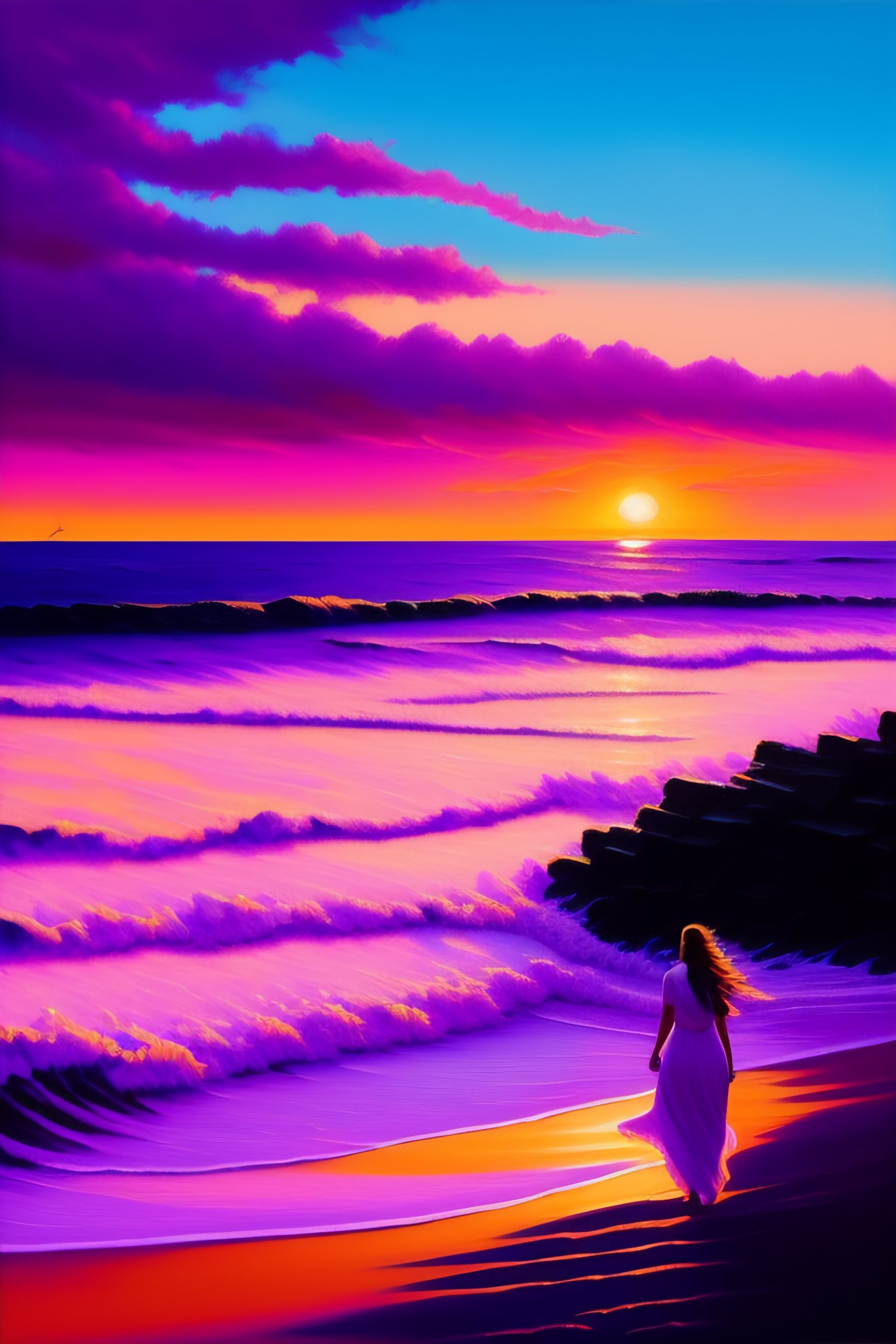 Lexica - Painting of a purple pink sunset by the sea thick impasto ...