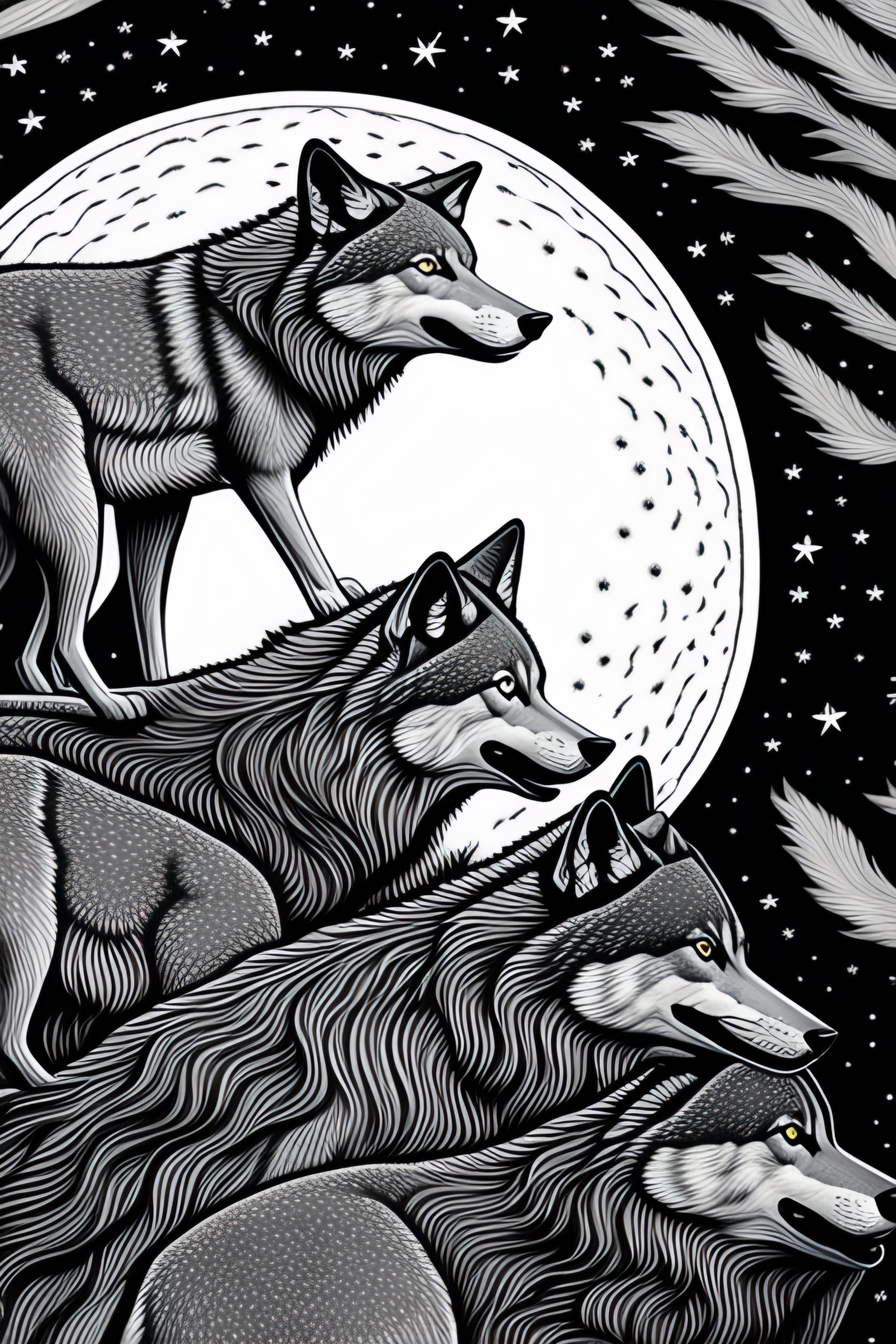 pack of wolves howling drawing