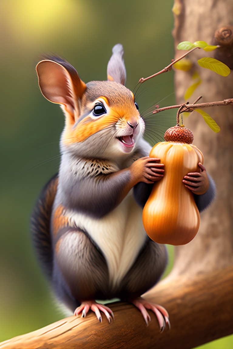 Lexica - A small squirrel named Sammy, standing on a tree branch ...