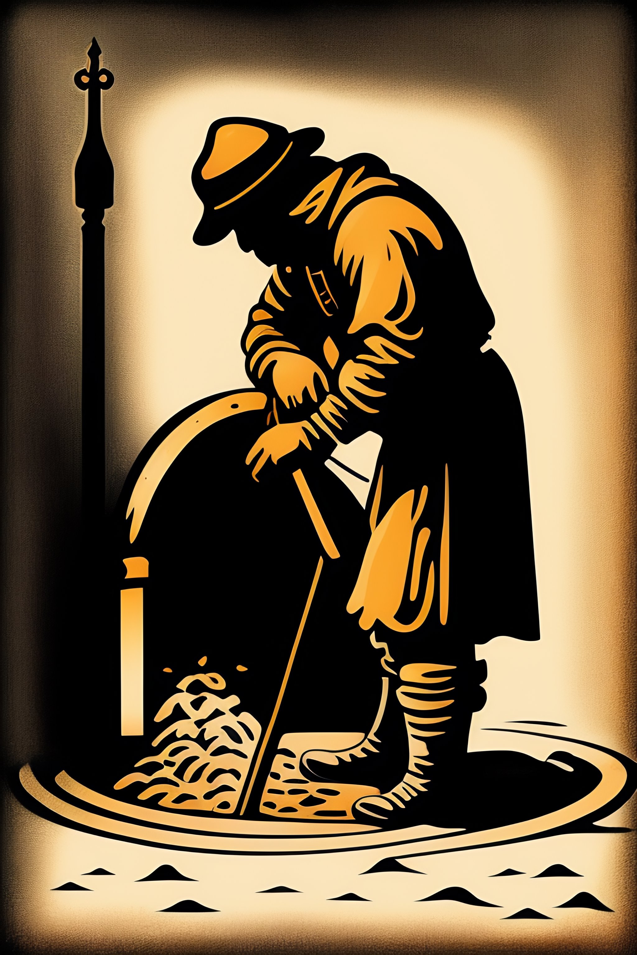 Lexica - Medieval worker digging, ink fine line artwork, flat design