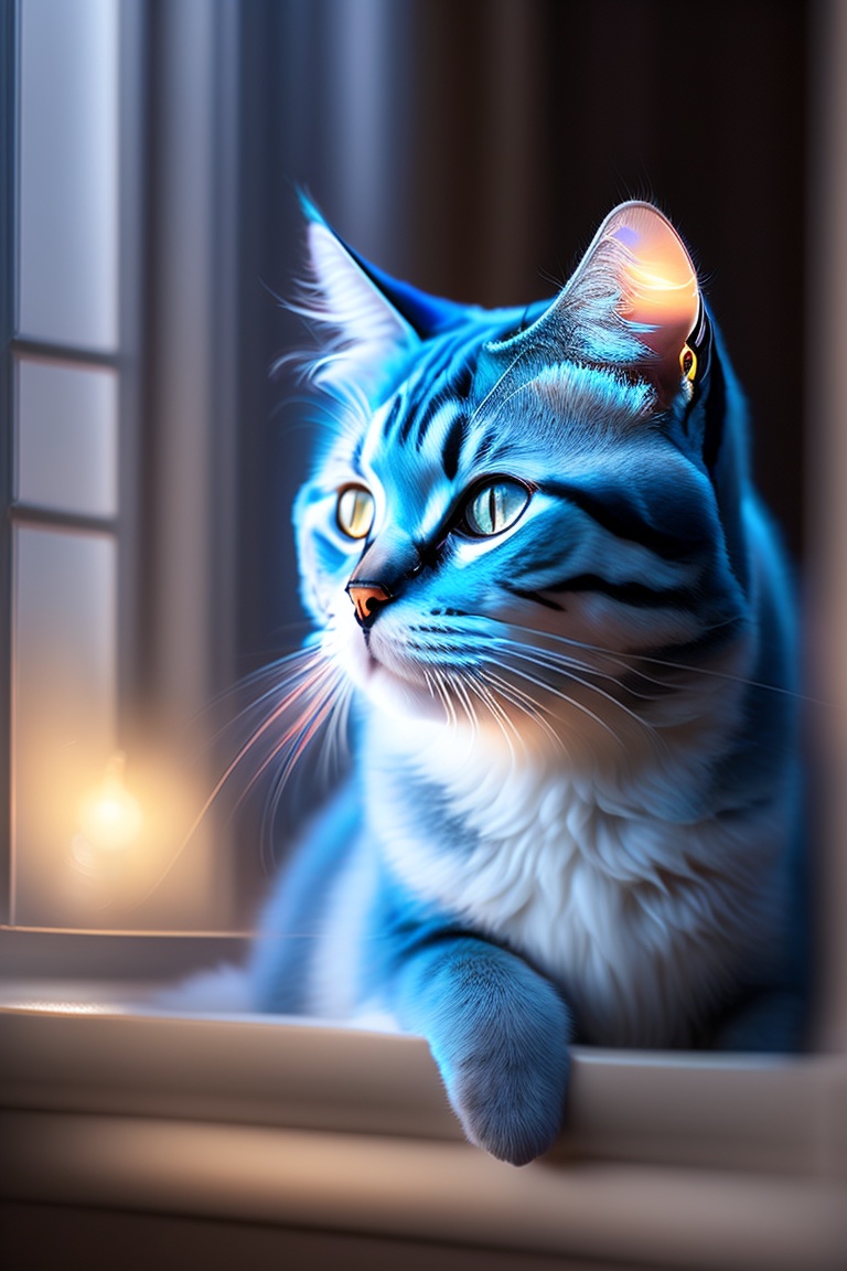 Lexica - Bathed in the soft glow of moonlight, a blue cat poses ...