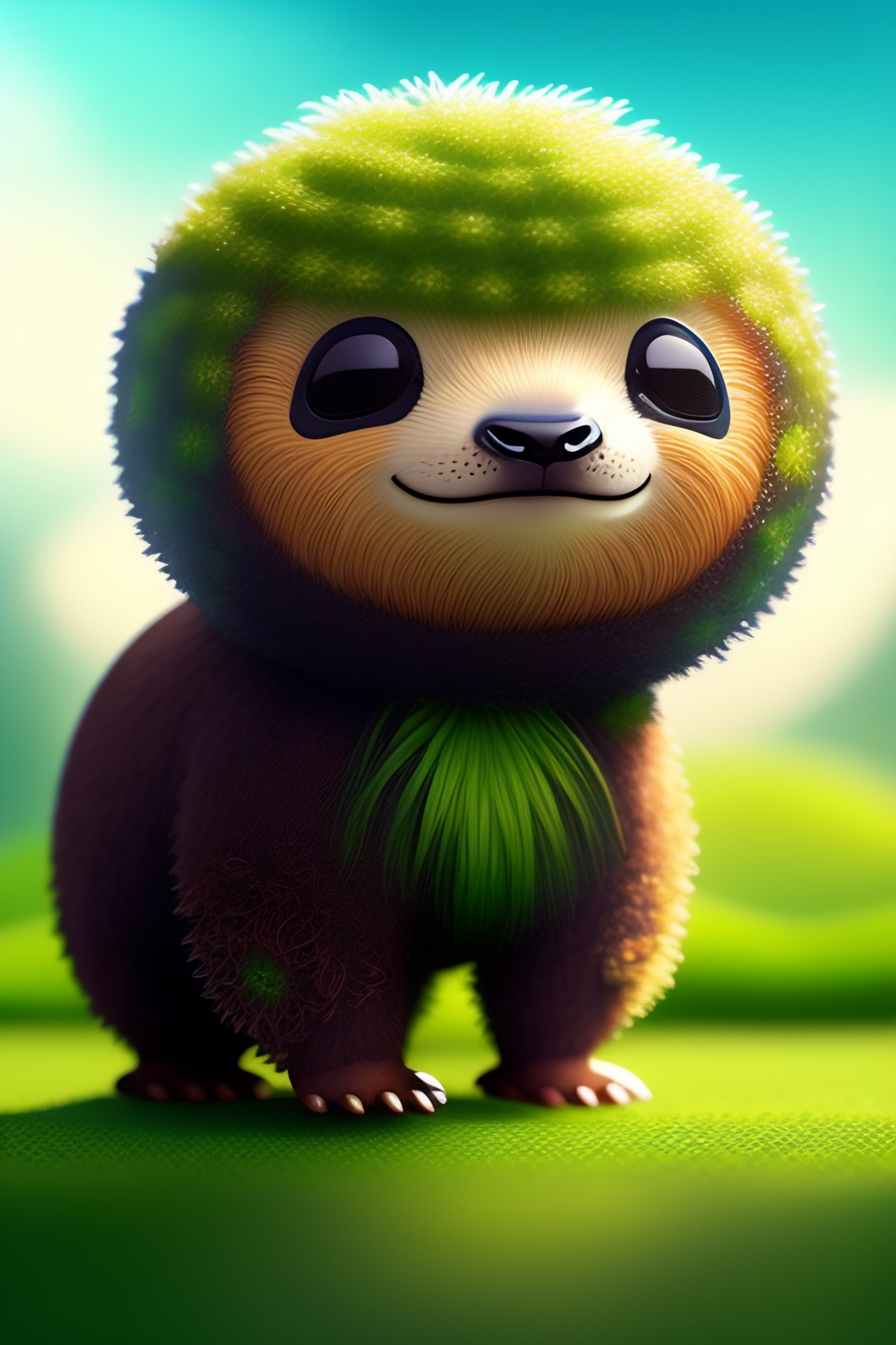 Lexica - An adorable grass type sloth with large, dazzling eyes and a ...