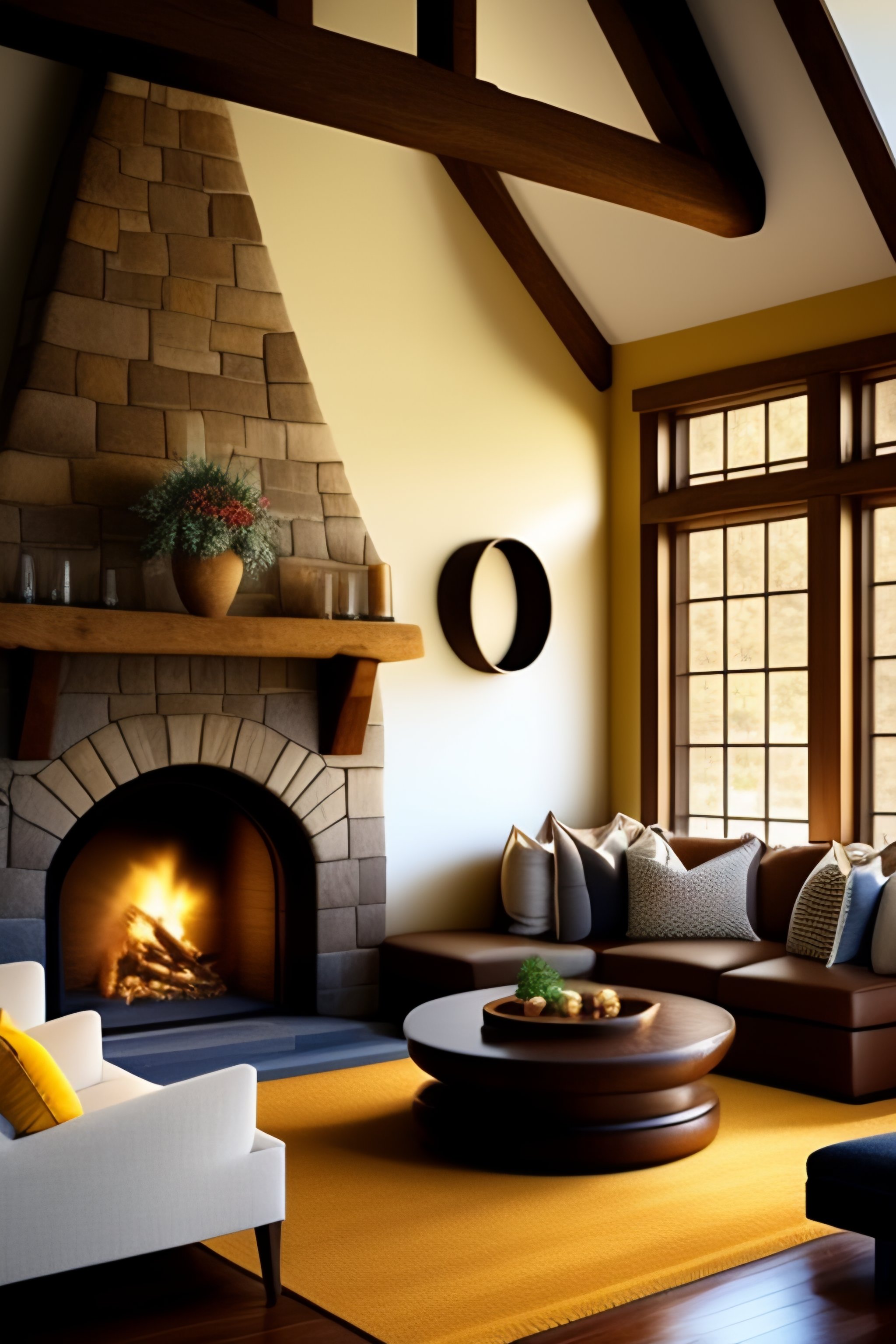 Lexica The image is of a cozy living room, the soft throw pillows and