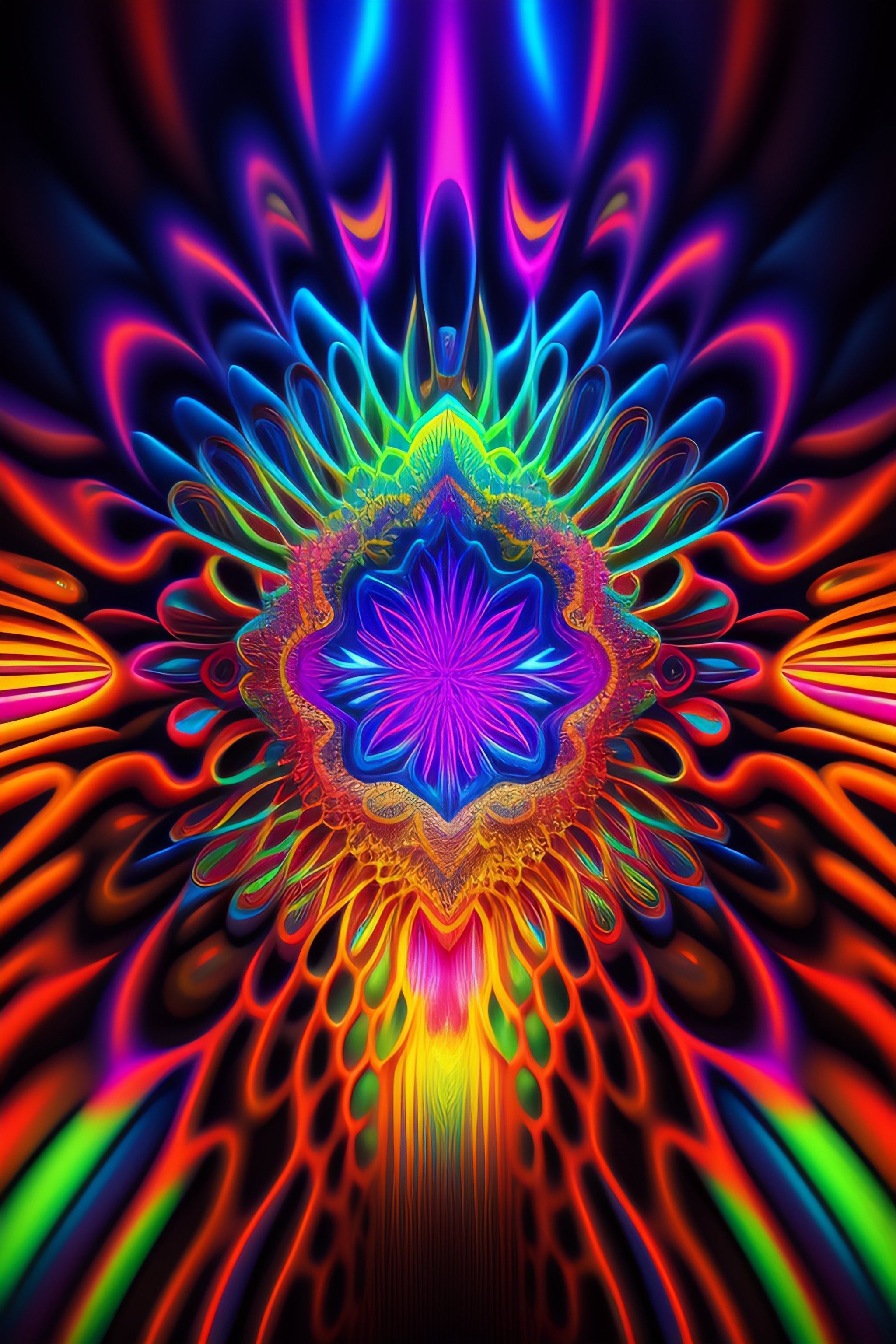 Lexica - Psychedelic, ayahuasca, symmetrical, neon colors, uv reactive ...