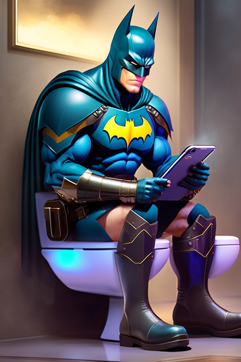 Lexica - Batman sitting on toilet and browsing on cellphone, full pose ...