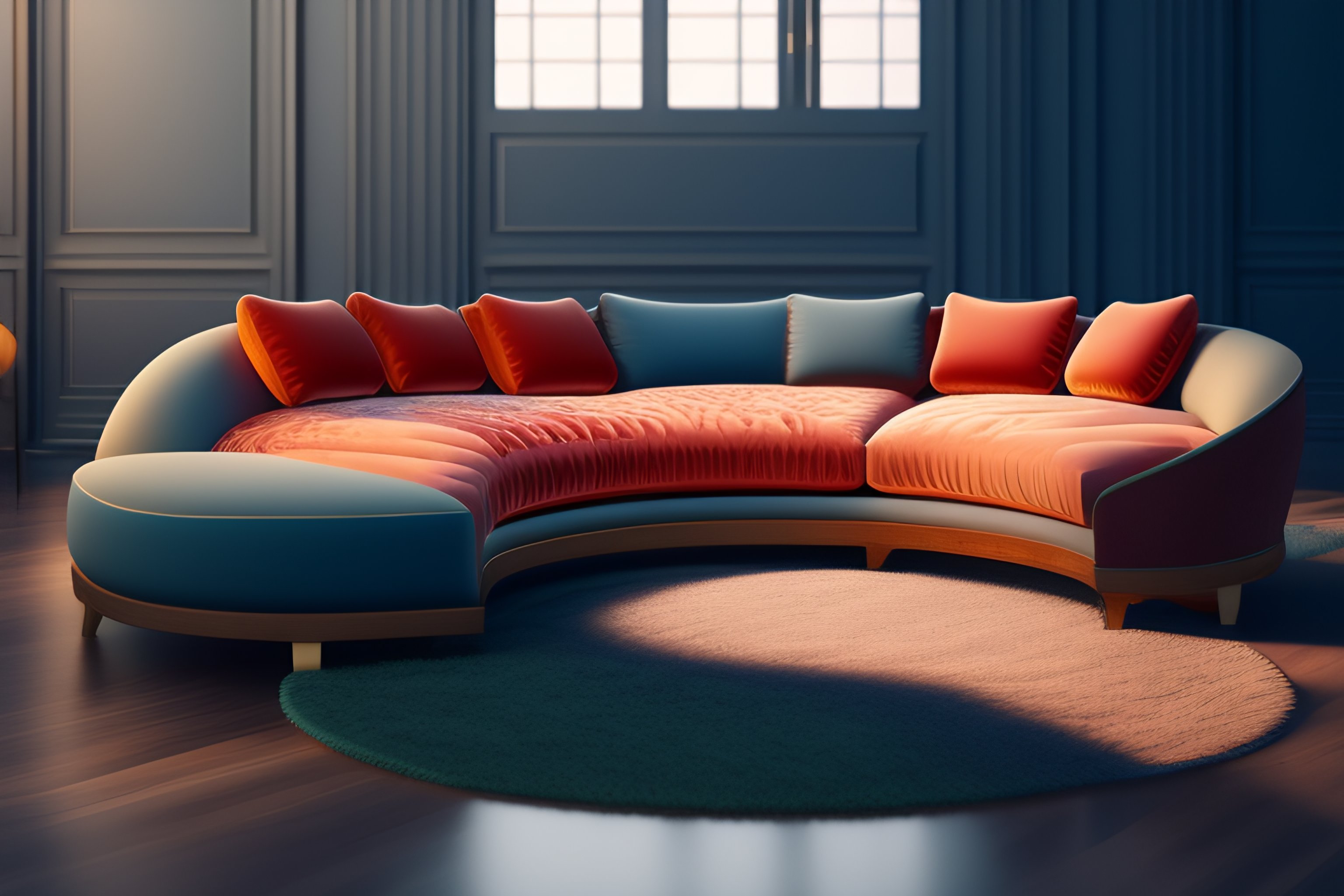 Lexica - Modern curved sofa tuffed with 2 pillows , perfect composition ...