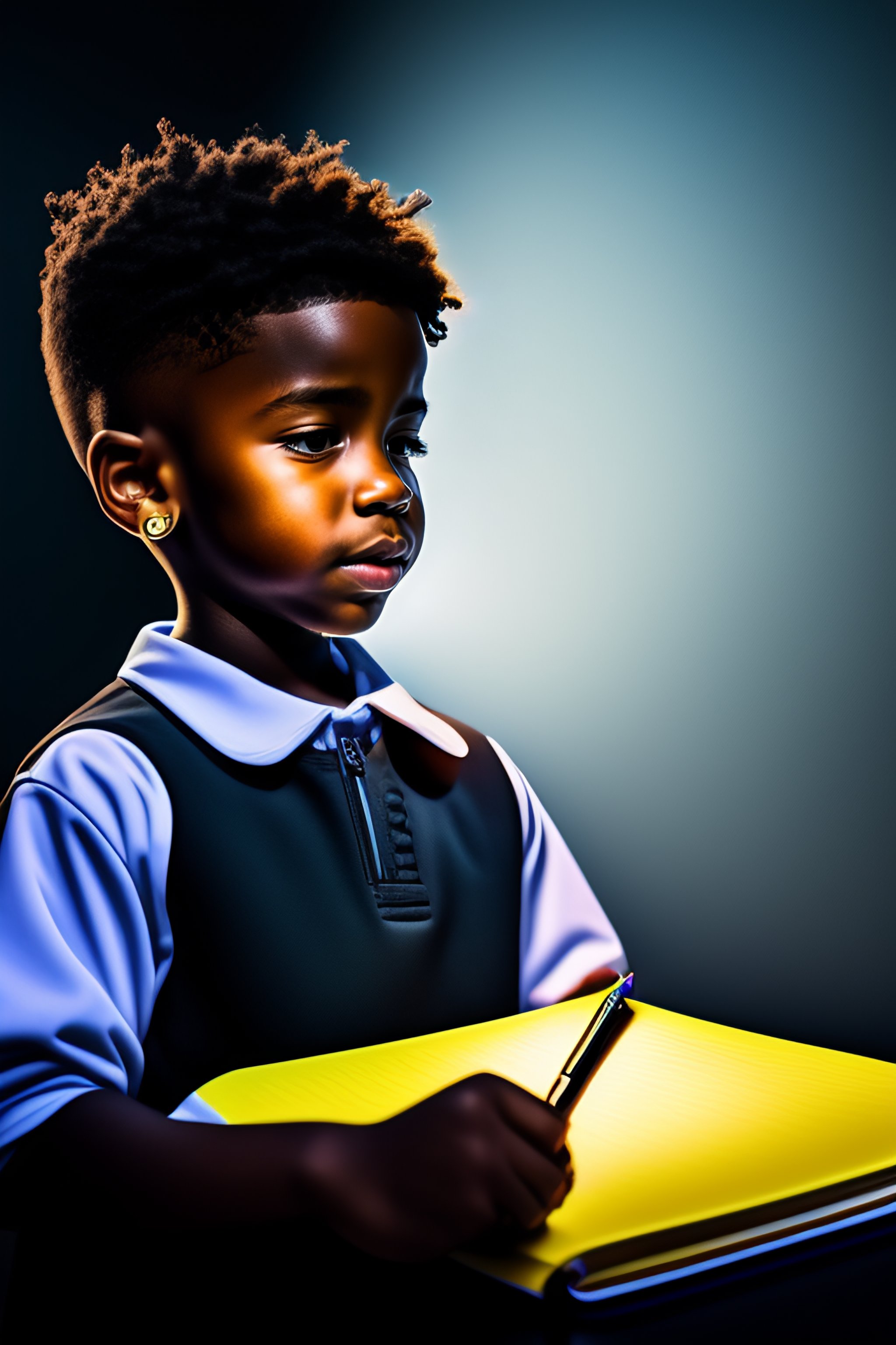 Lexica - Black background a cartoonish boy is writting his notes while ...