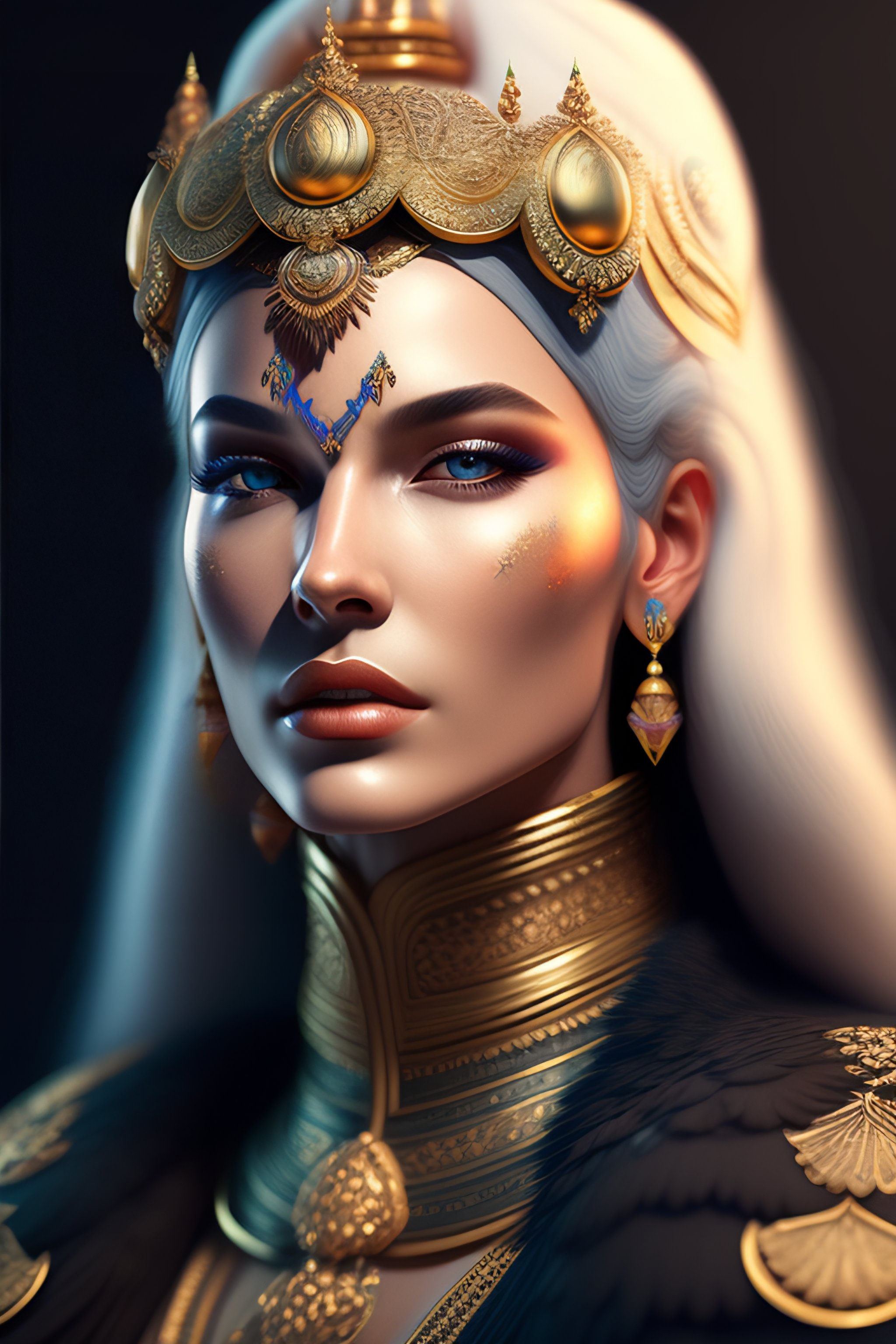 Lexica - 3 d goddess close - up profile portrait with crown, ram skull ...