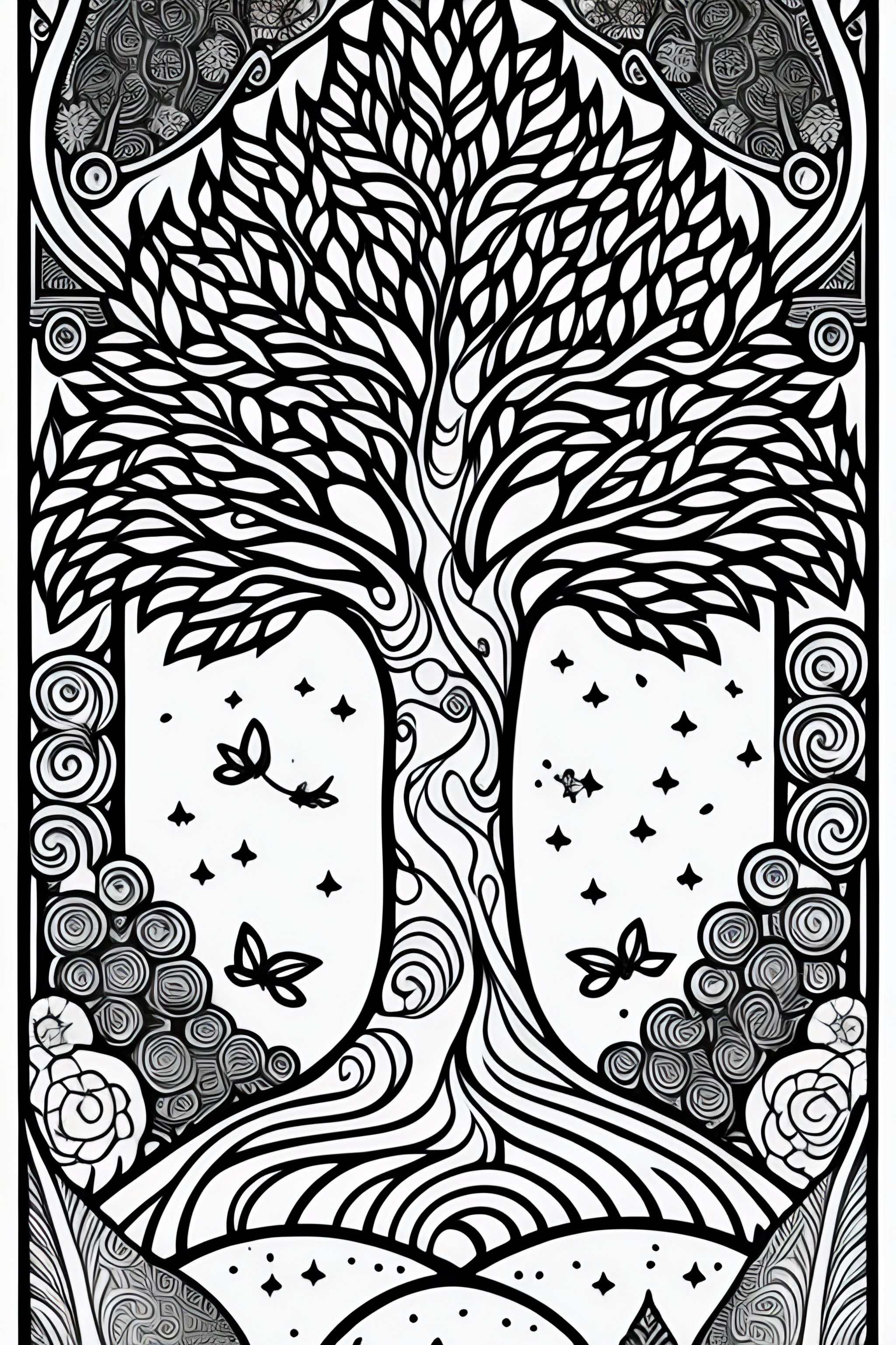 Lexica - Coloring page of enchanted tree