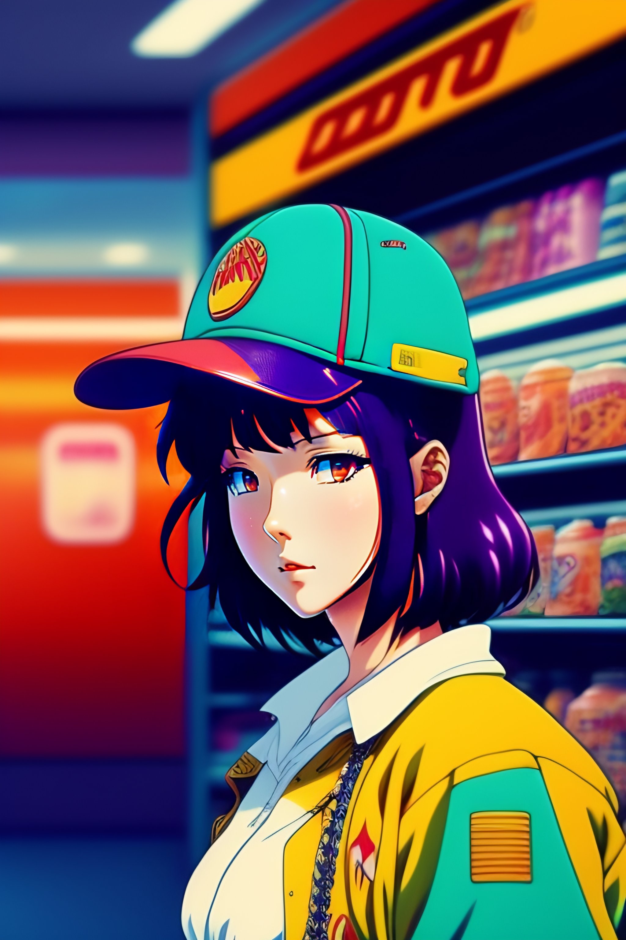 Lexica - Vintage 90's anime style. stylish model posing in 7/11 ...