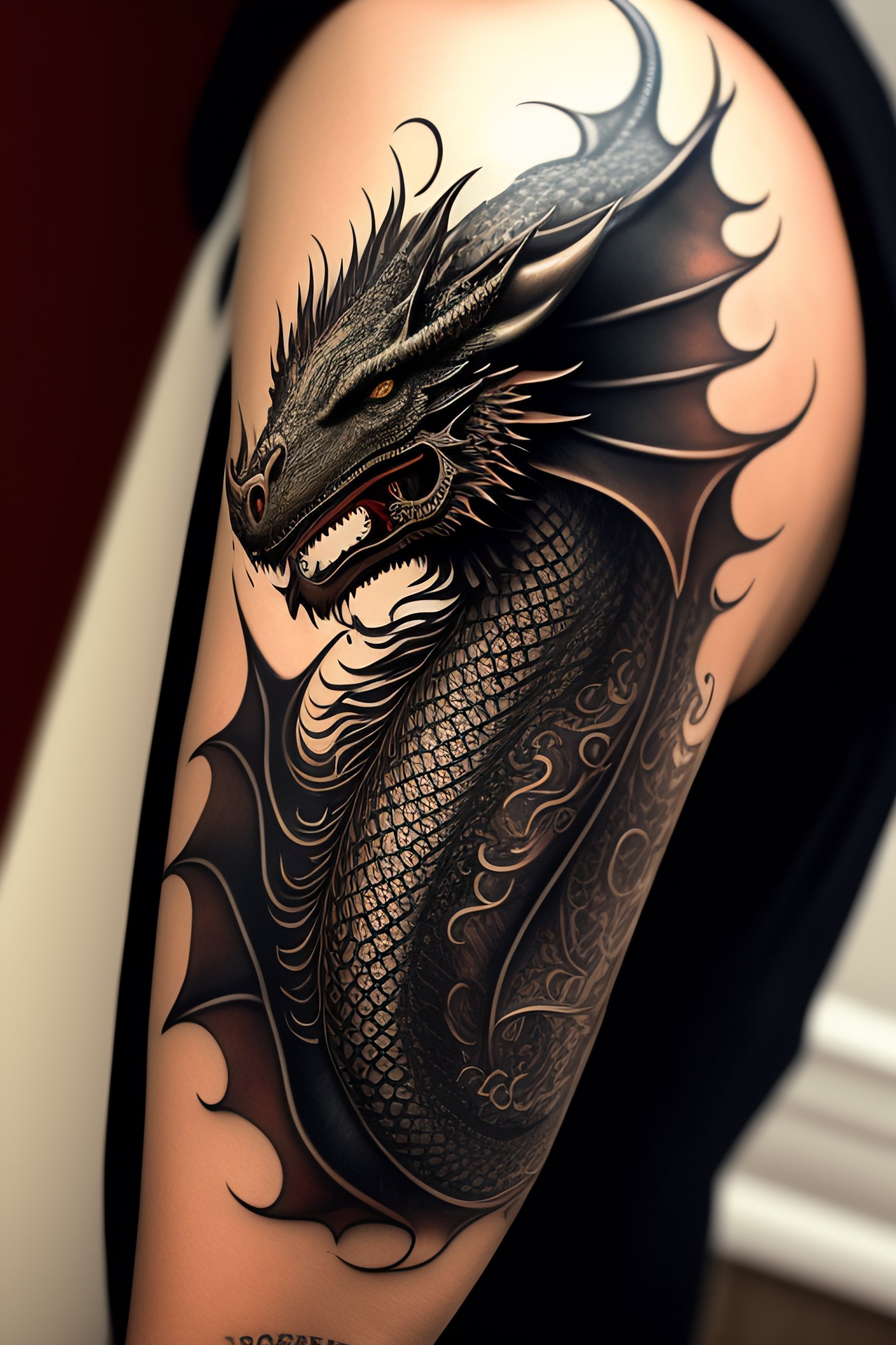 Lexica Dragon tattoo around arm