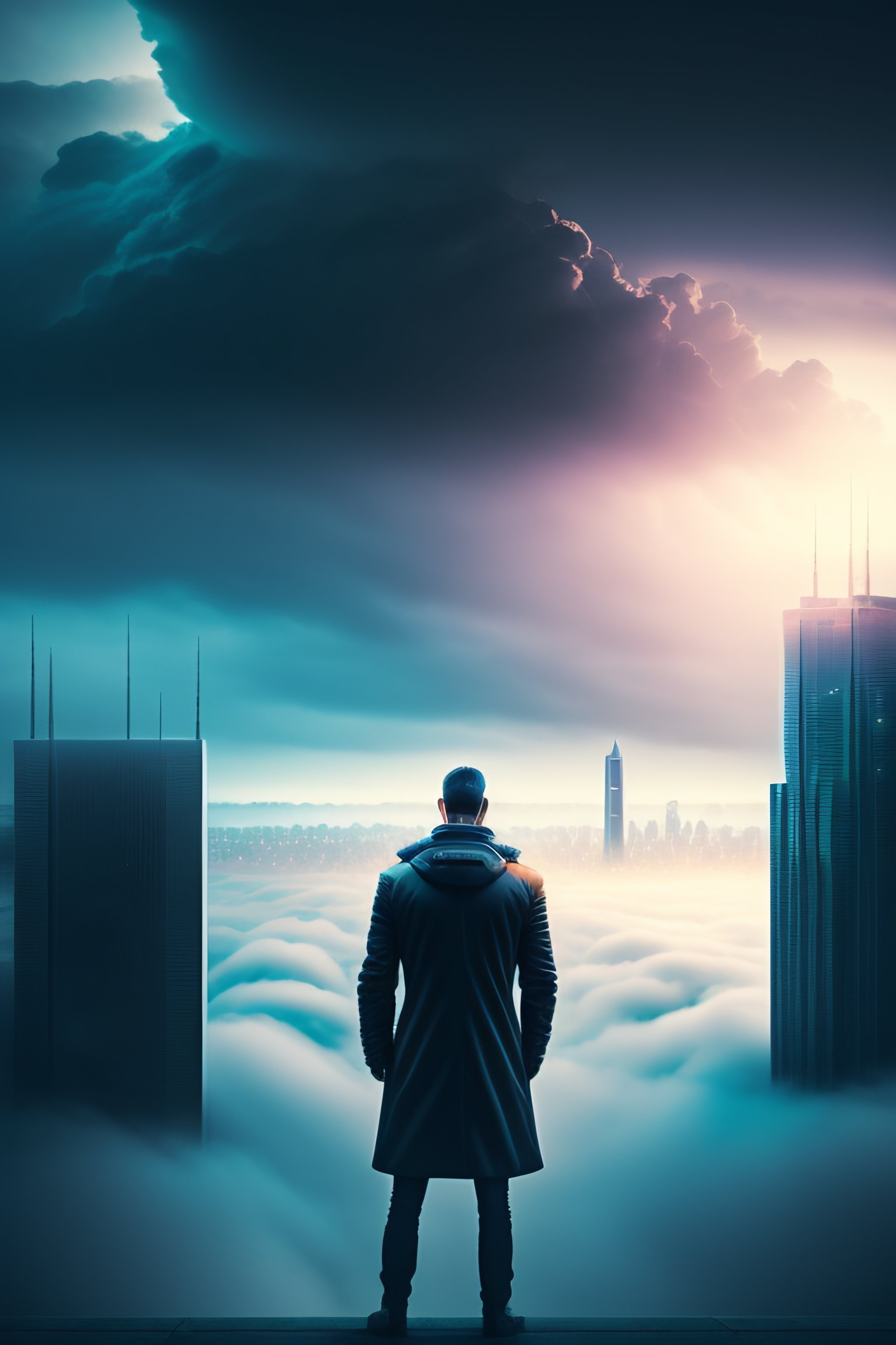 Lexica - Man standing on the edge of a skyscraper in a cyberpunk city ...