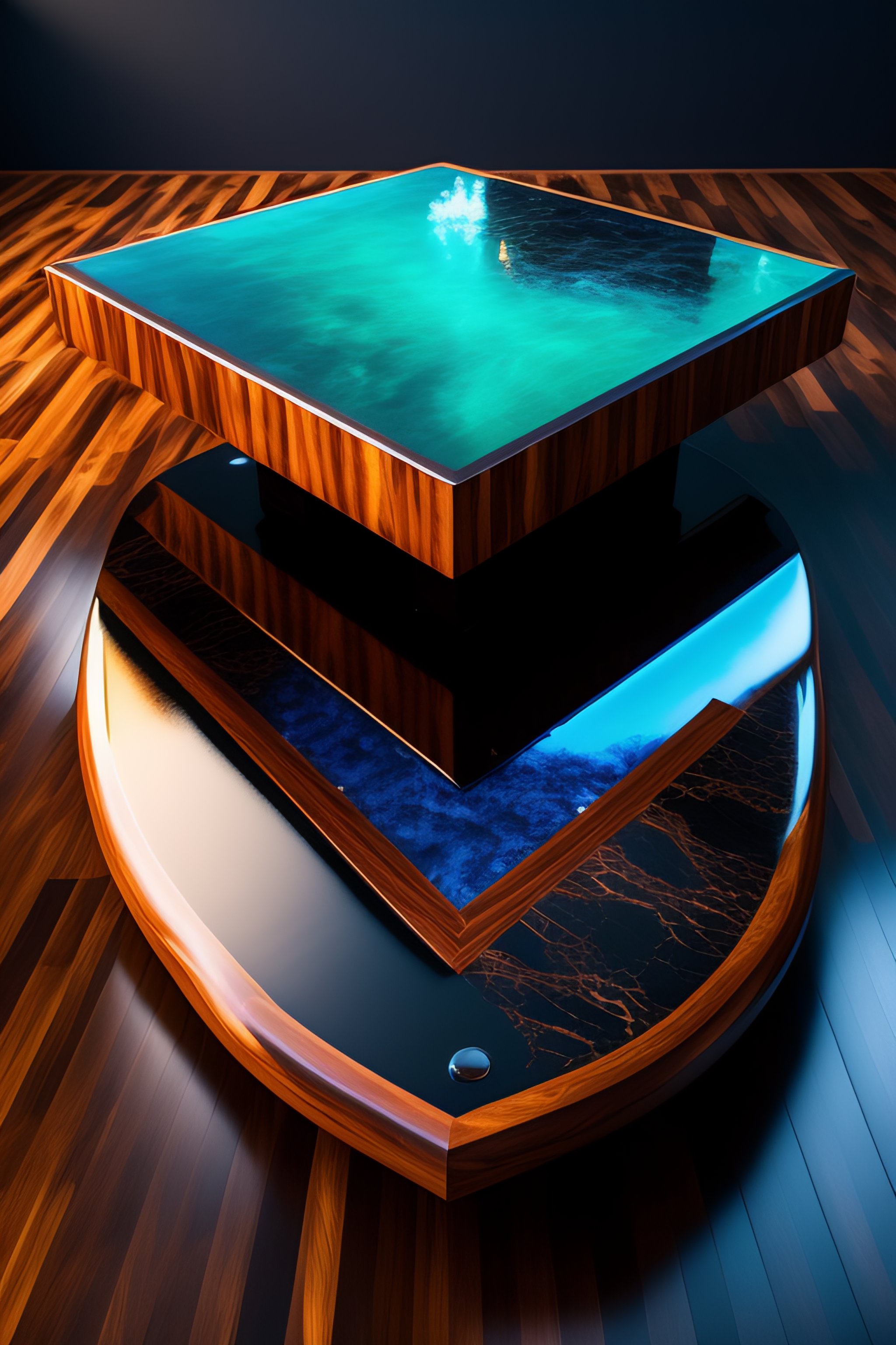 Lexica - Hyper realistic 10 floor walnut wood slab table with a black ...