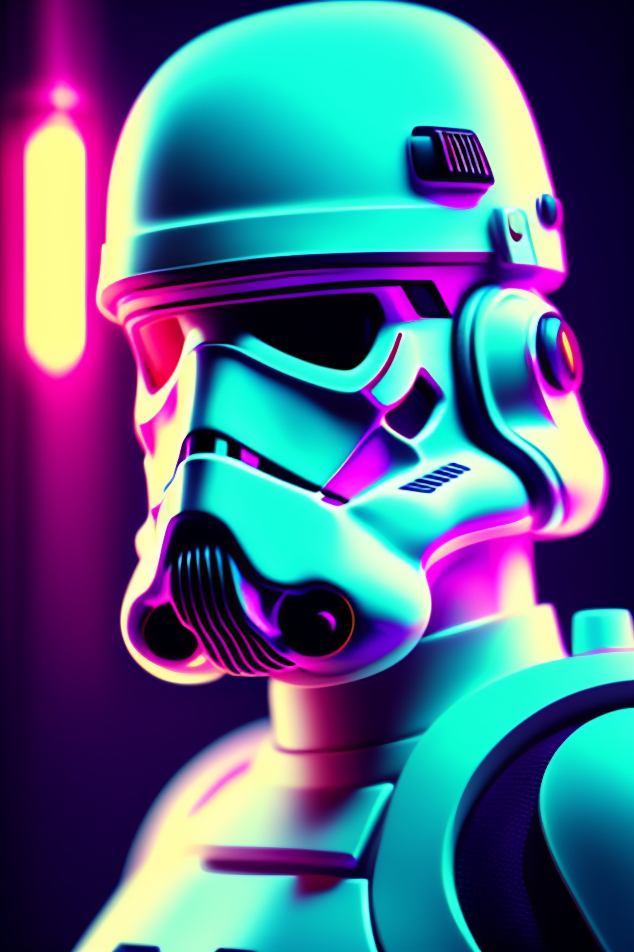 Lexica - Synthwave Portrait of a stormtrooper. Neon lights. C4d render