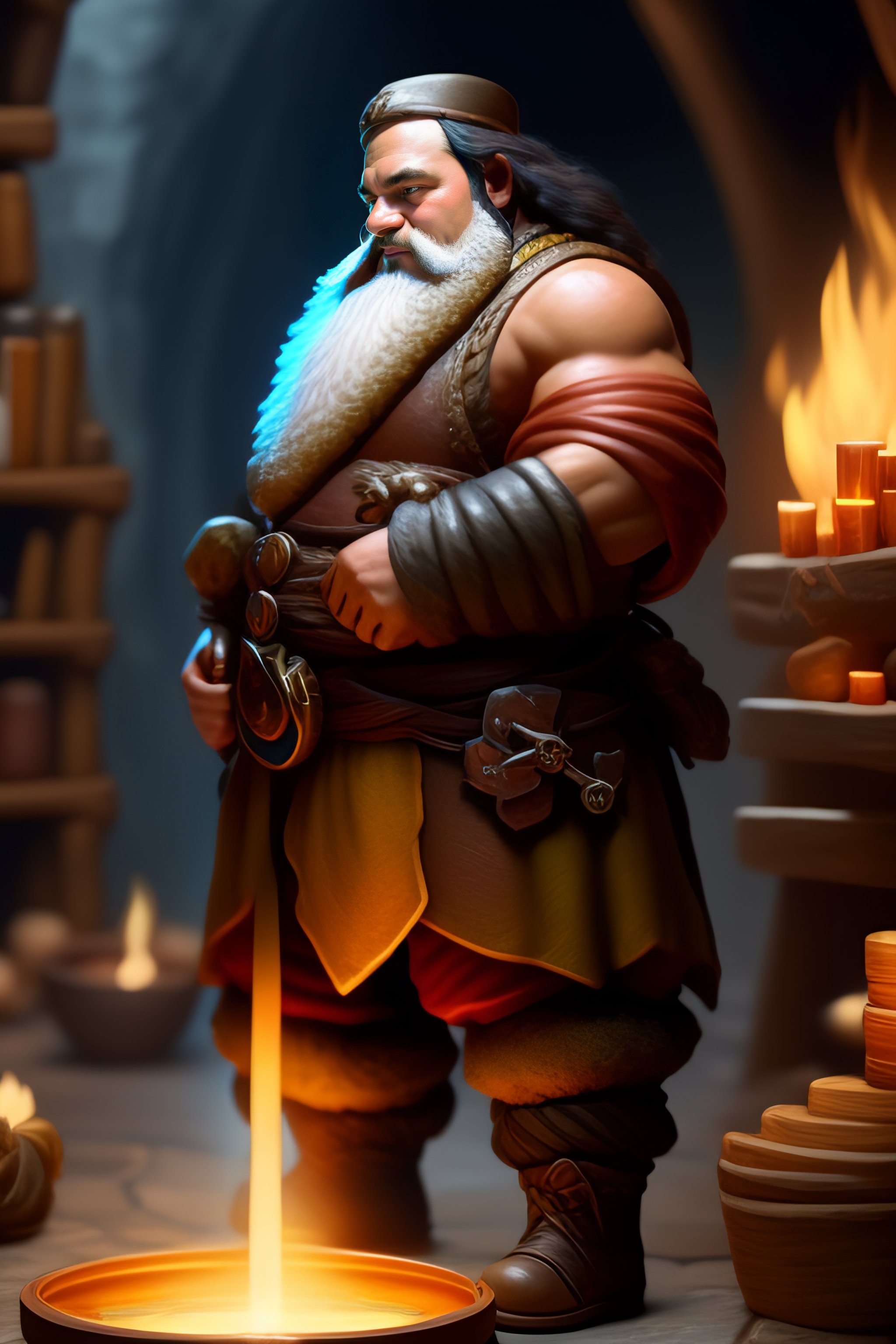 Lexica - Cleric dwarf working in a forge