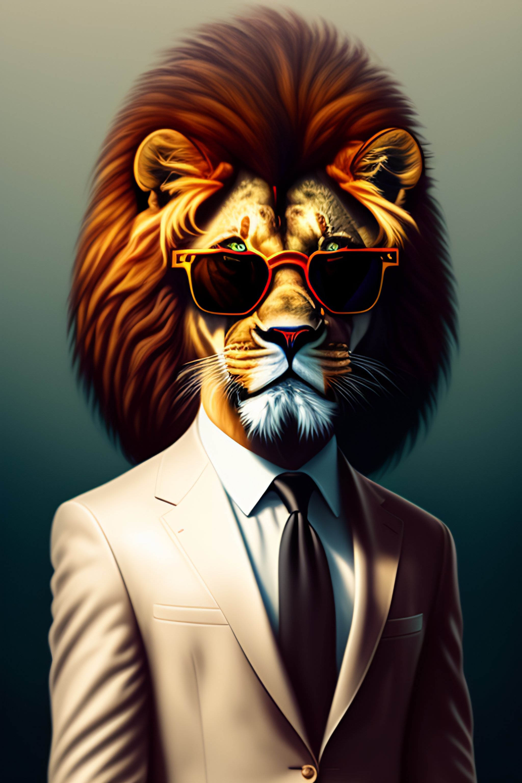 Lexica - Portrait of lion wearing a suit with sunglasses