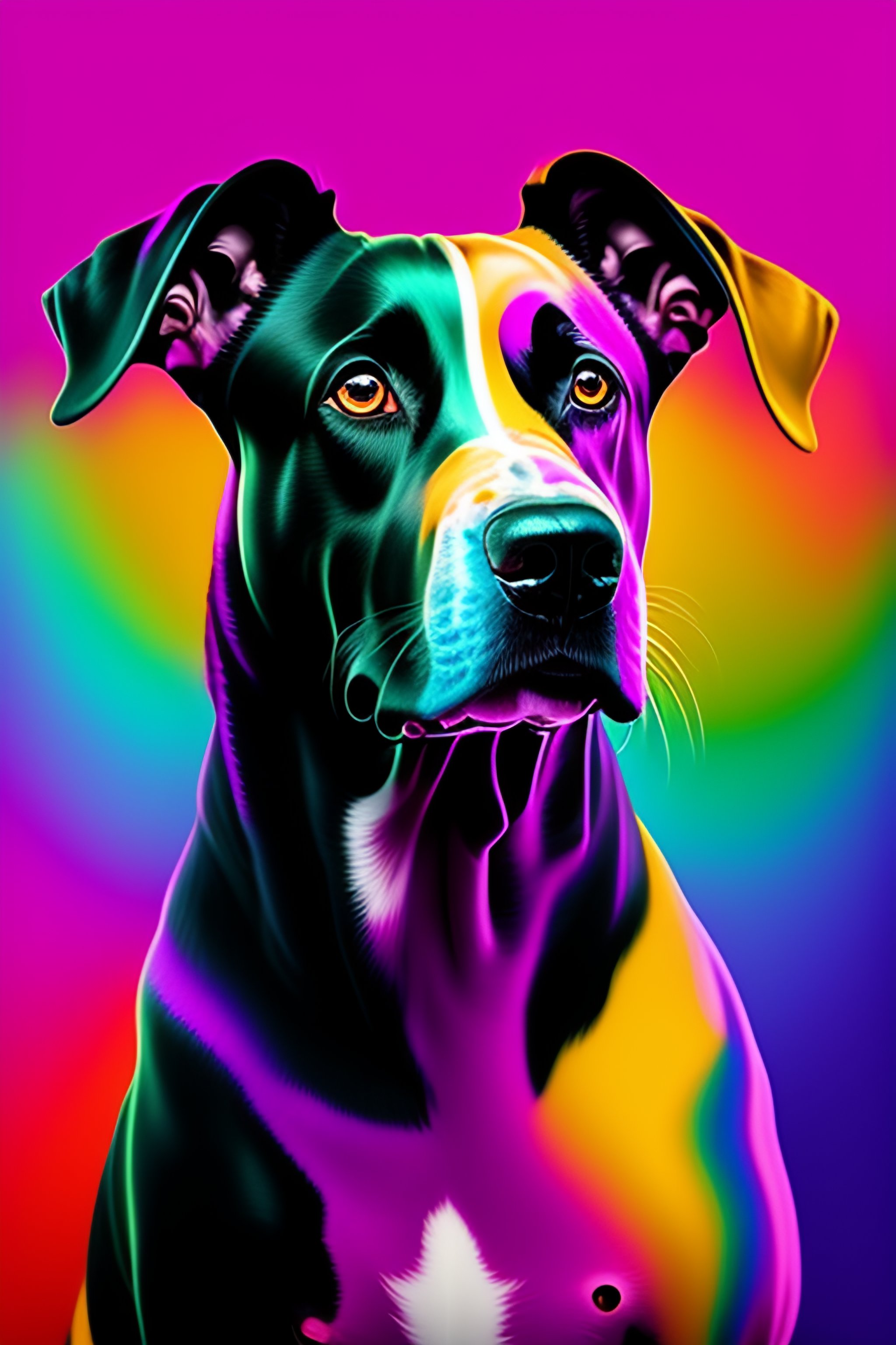 Lexica A painting of a black dog on a colorful background, an