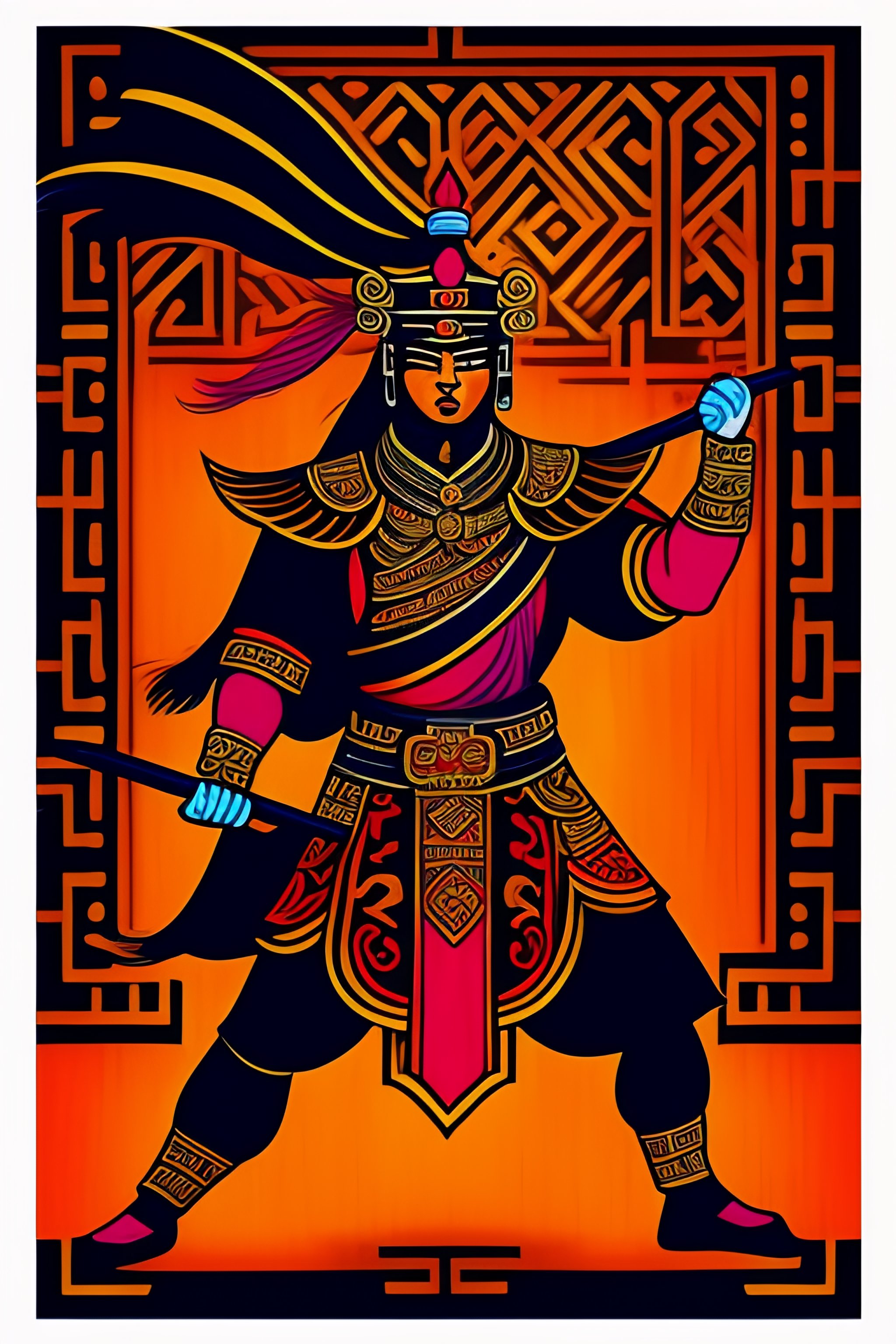Lexica - Drawing of chinese warrior dance in aztec symbol style in ...