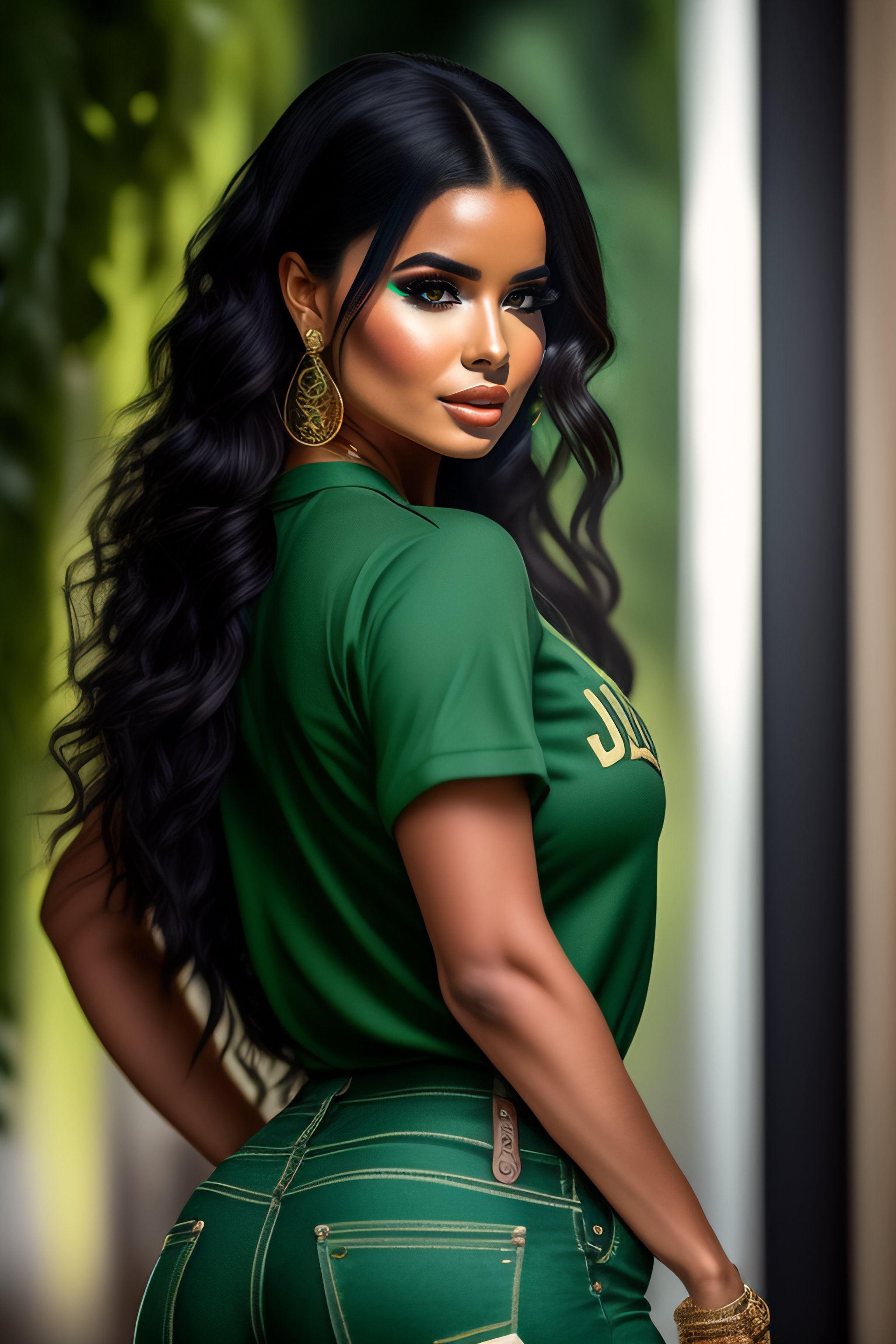 Lexica - Full body length studio photos of Demi Rose with black hair and  green eyes, wearing t-shirt and jeans, beautiful face, with snake in her  h