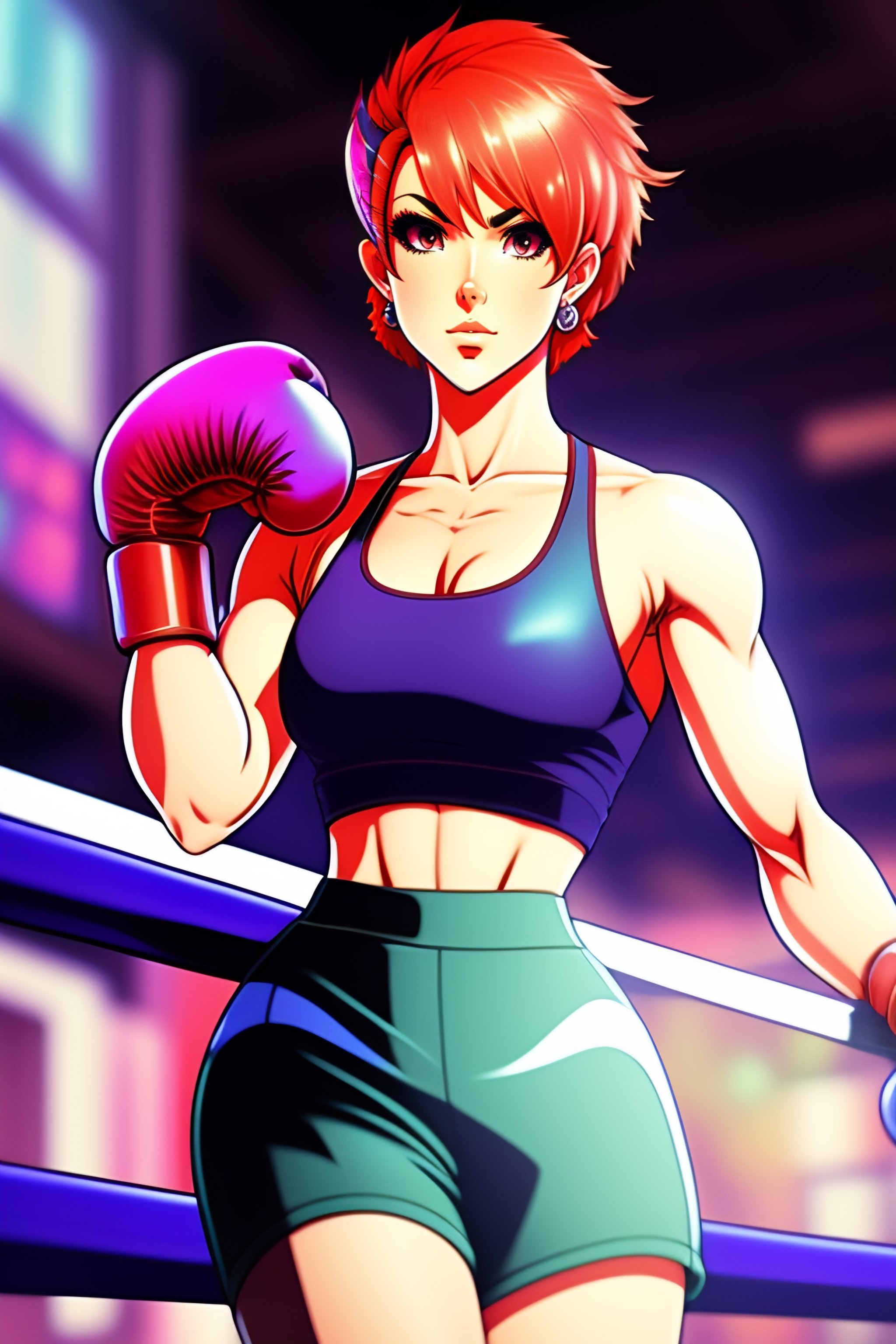 Lexica - A short haired female boxer in a bright tight tank top and ...