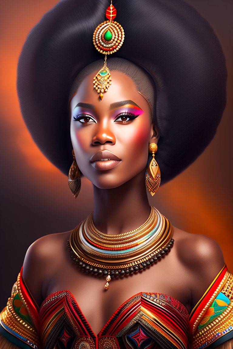 Lexica - A beautiful African queen with an elaborate feathered ...