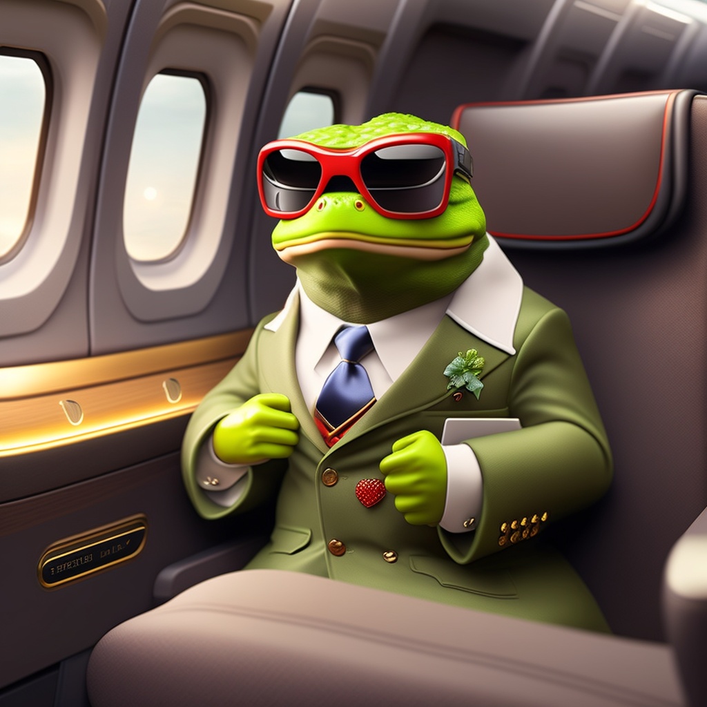 Lexica - Pepe the frog meme in business class, sipping champaign, very ...