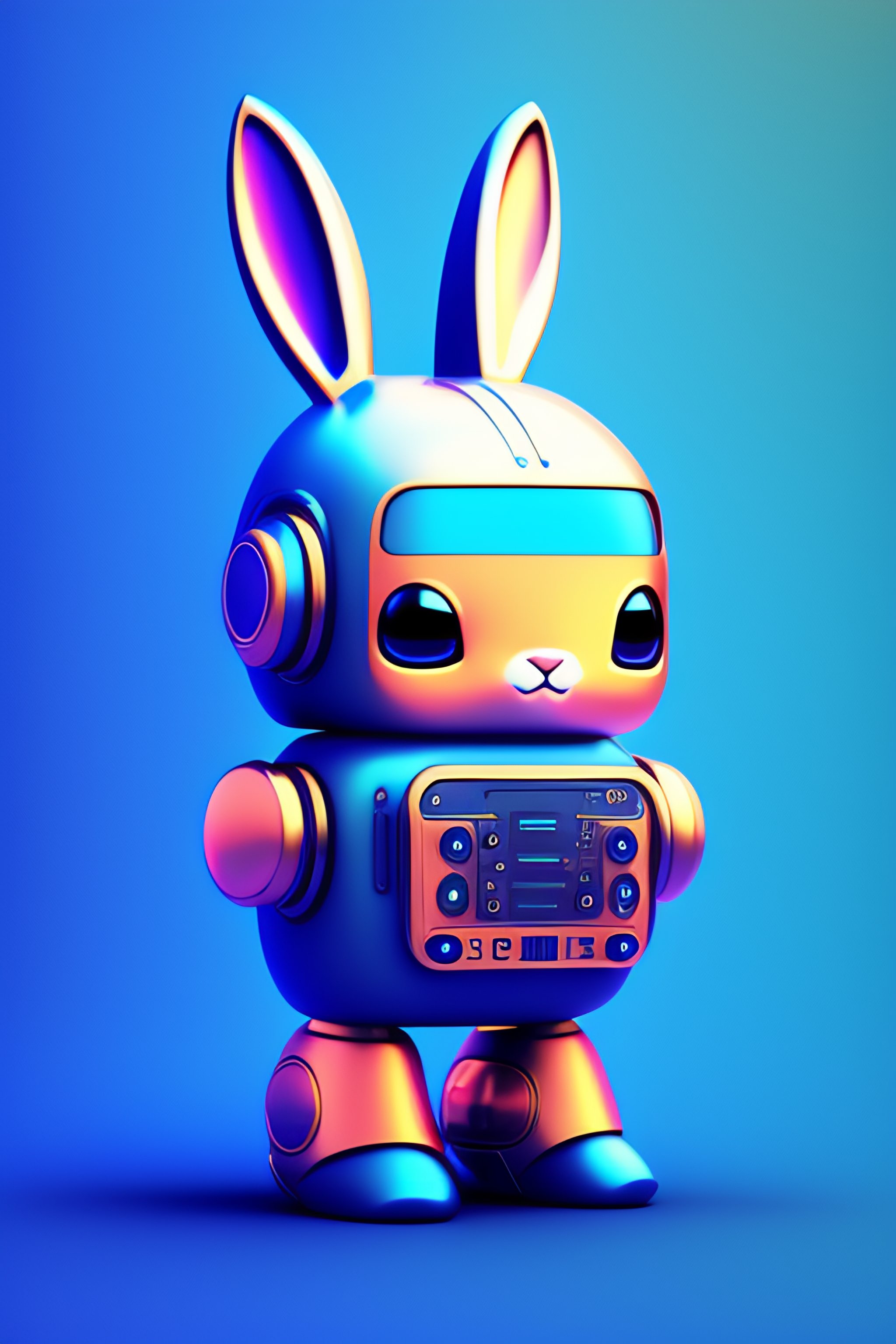Lexica - Bunny robot working on a smartphone, make a blue faded ...