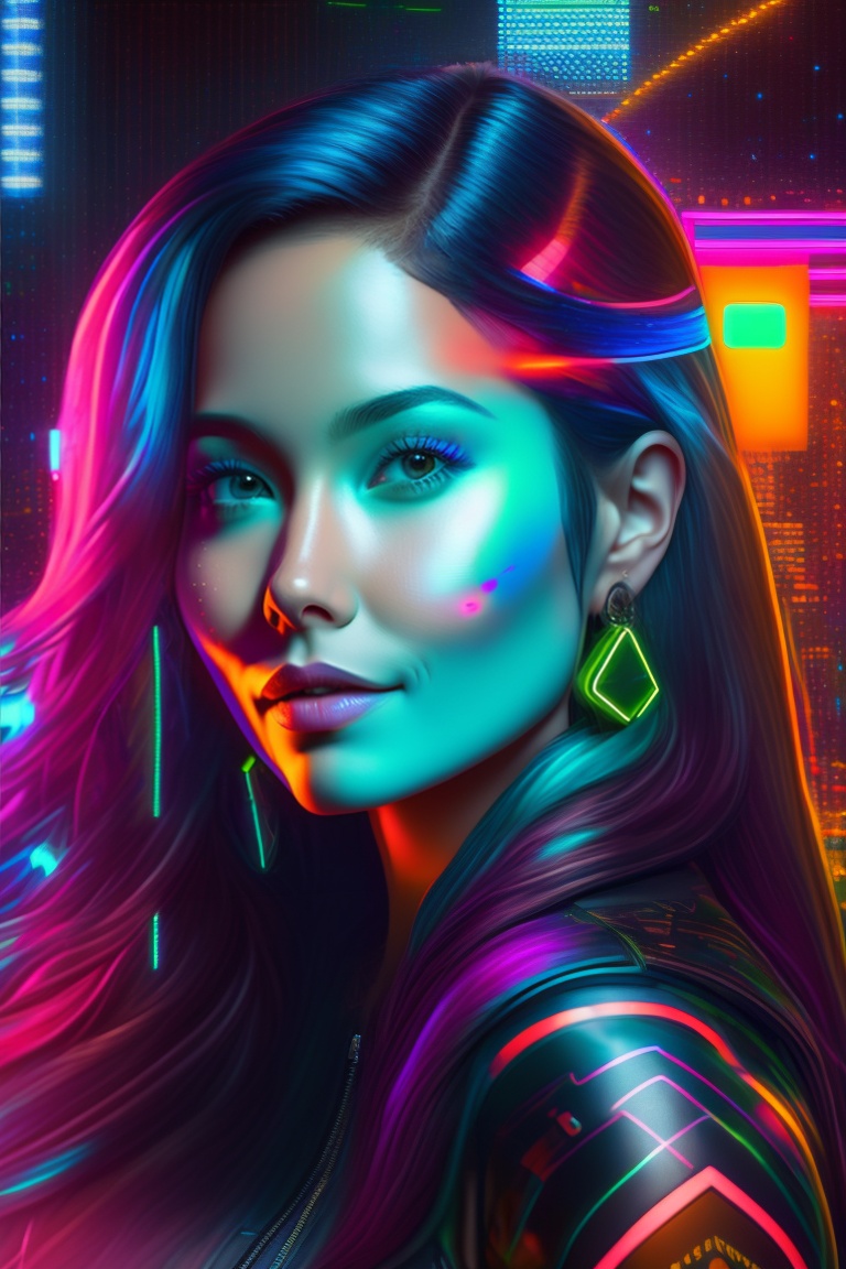Lexica - Original, cyberpunk-inspired Mona Lisa, neon-lit background: 1 ...