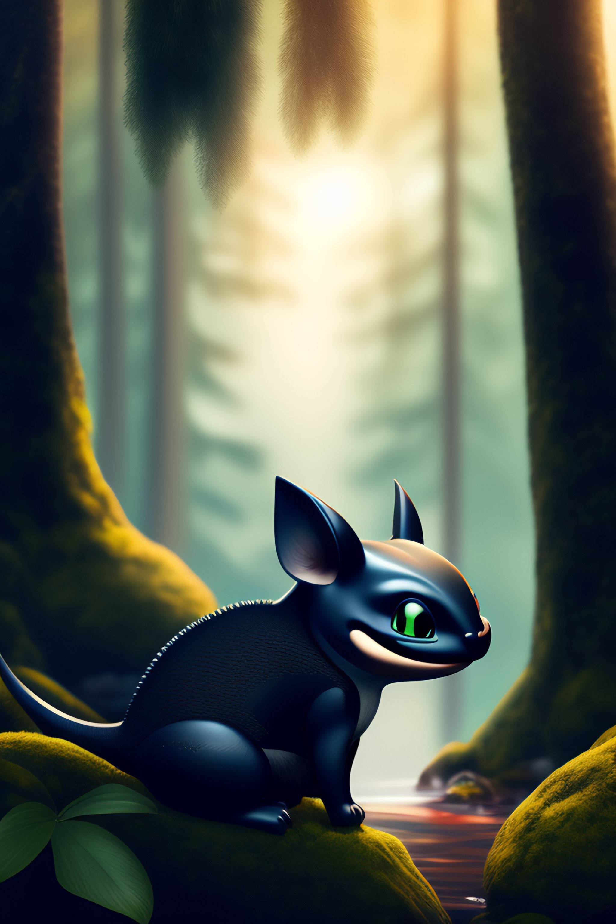 Lexica - Anthropomorphic Toothless in a middle of forest with river