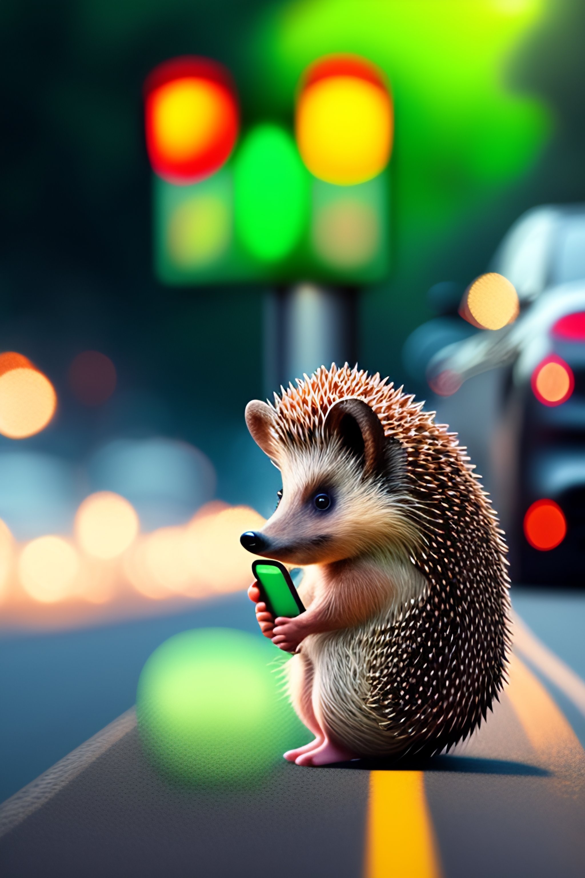 Lexica - A hedgehog waits at a set of traffic lights, Hedgehog is ...