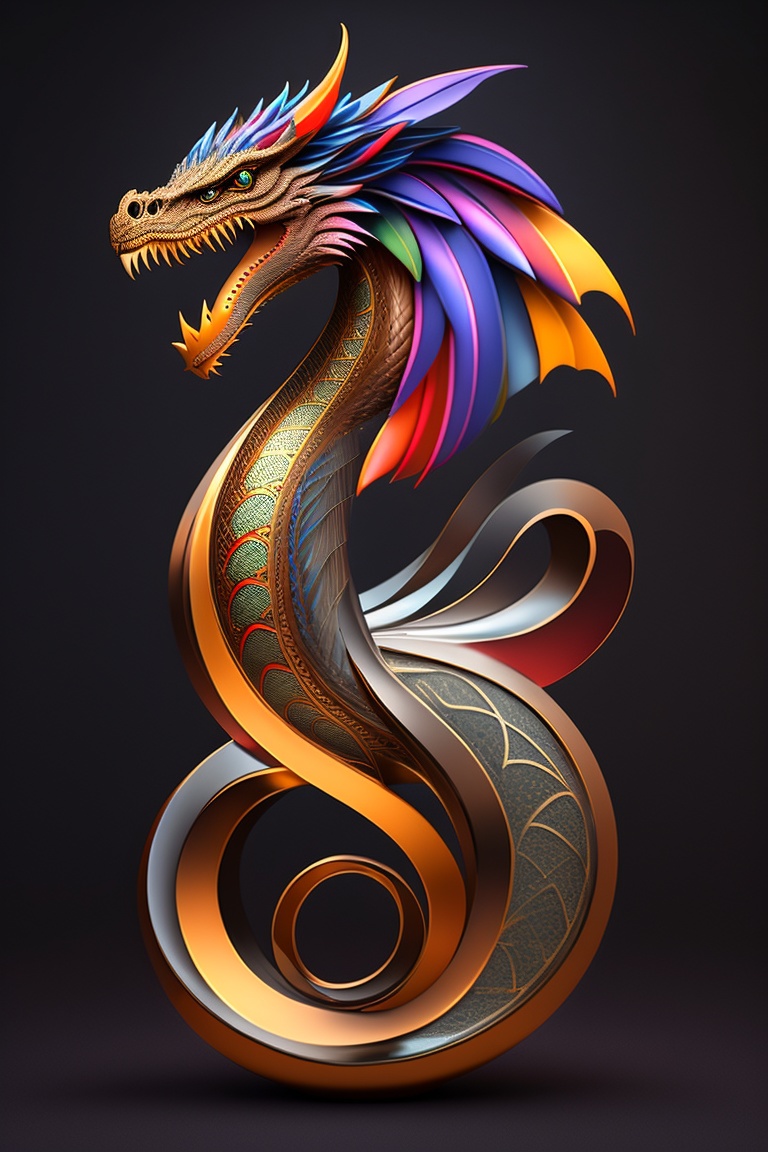 Lexica - Tattoo sketch, a wriggling dragon with geometry elements, 8k