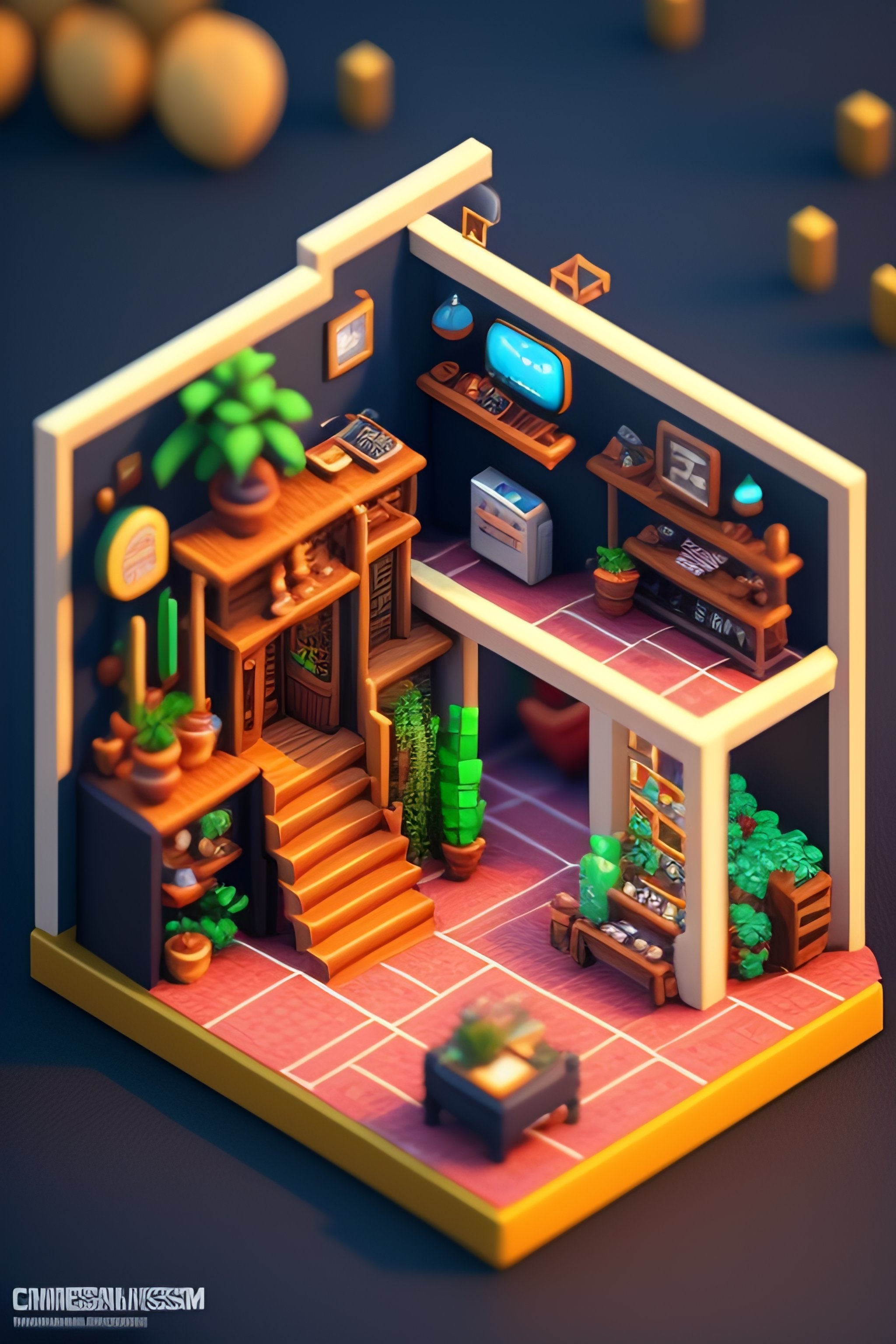 Lexica - Detailed isometric furniture shop, pixel art, unreal engine voxel  render, video games, very cozy, nostalgia, man building furniture,  tilt-sh...