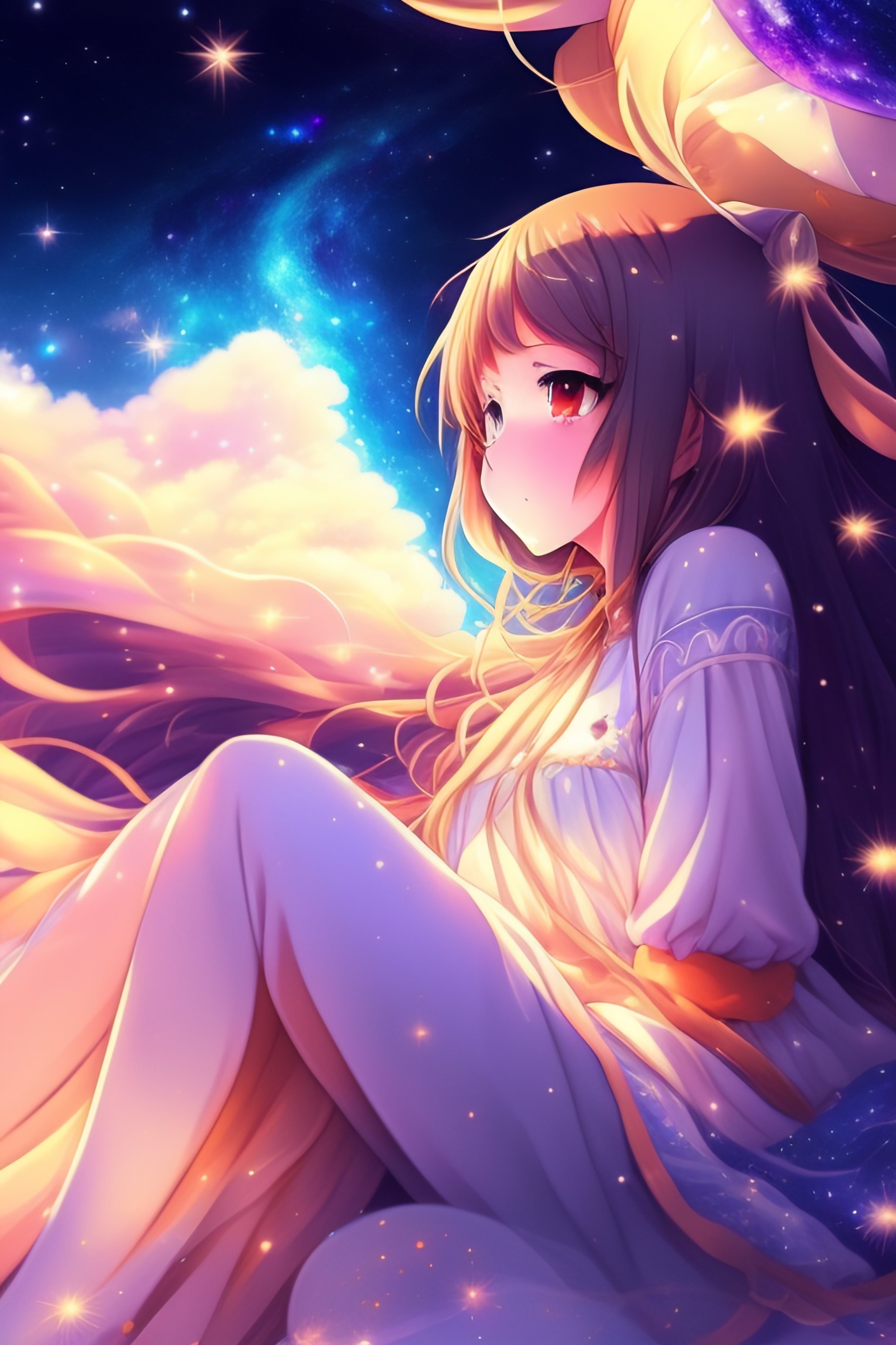 Lexica - Anime girl falling in space beautiful stars and galaxys full human  digital art soft