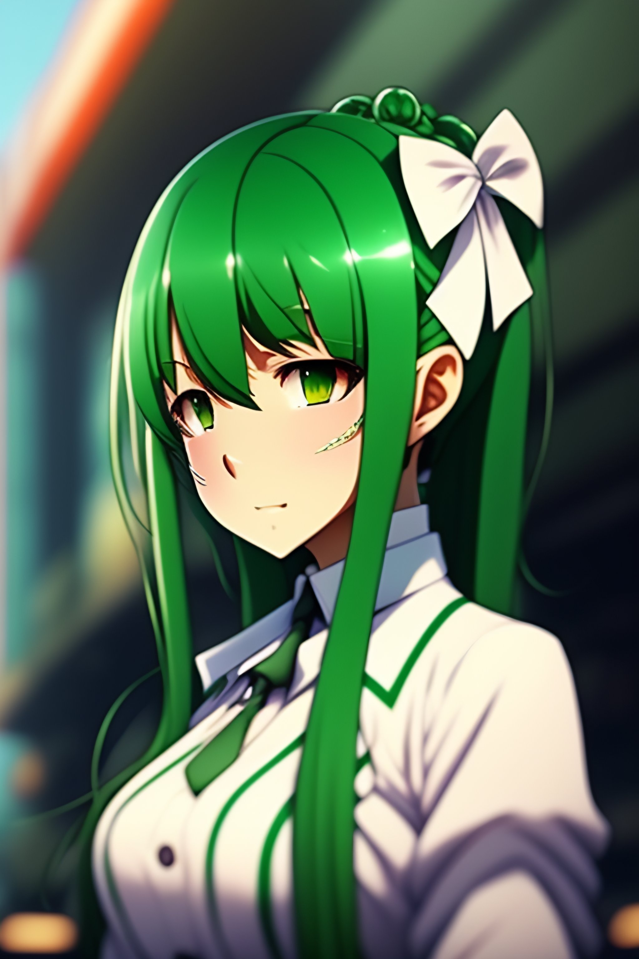Lexica Anime hot green short twintail hair girl with suit and bottle