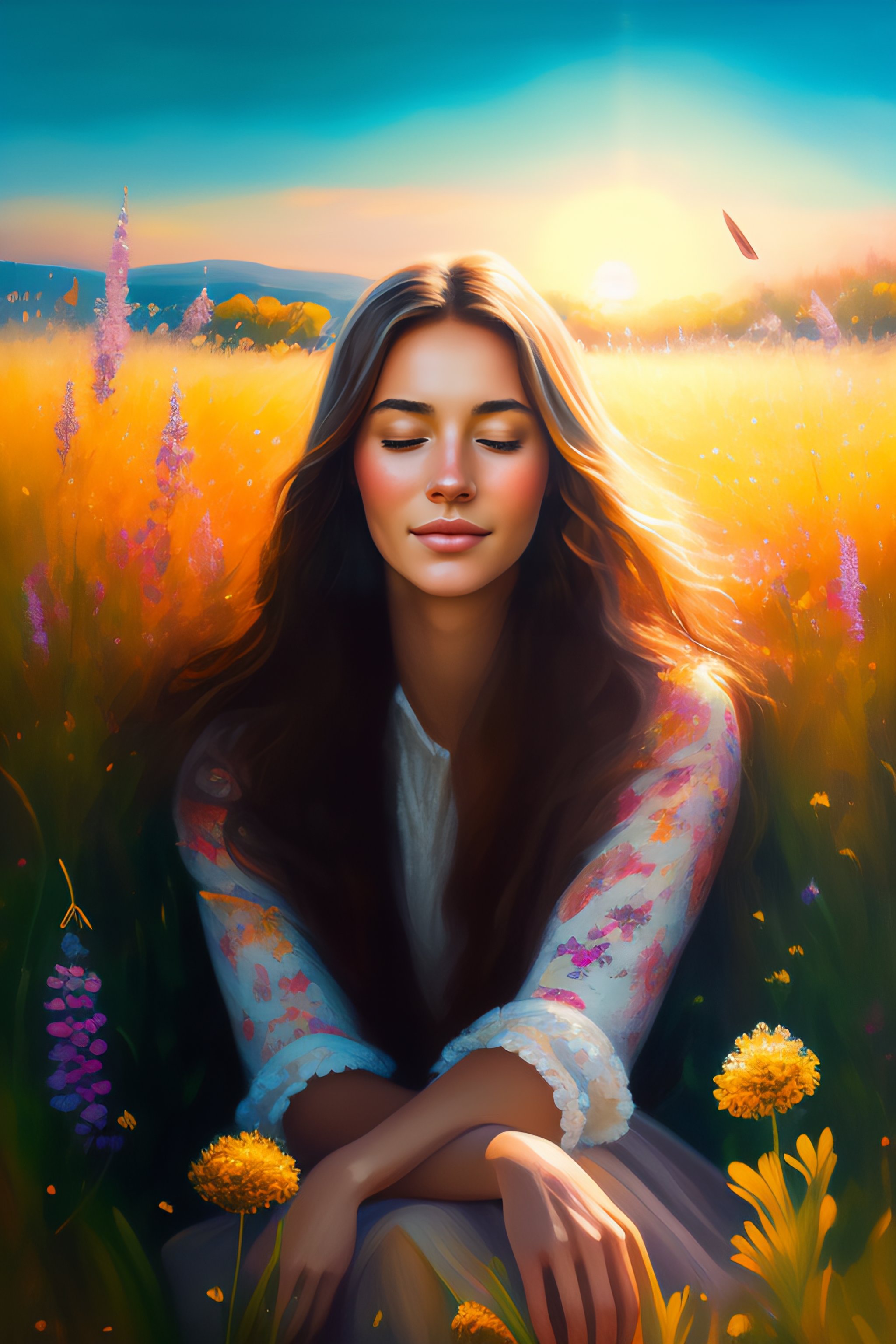 Lexica - "A portrait of a young woman, her eyes closed and a peaceful ...