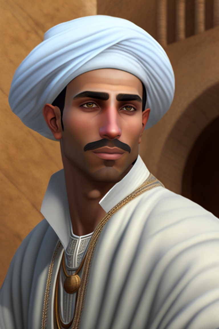 Lexica - An Algerian man with white skin, wearing a turban, black eyes ...