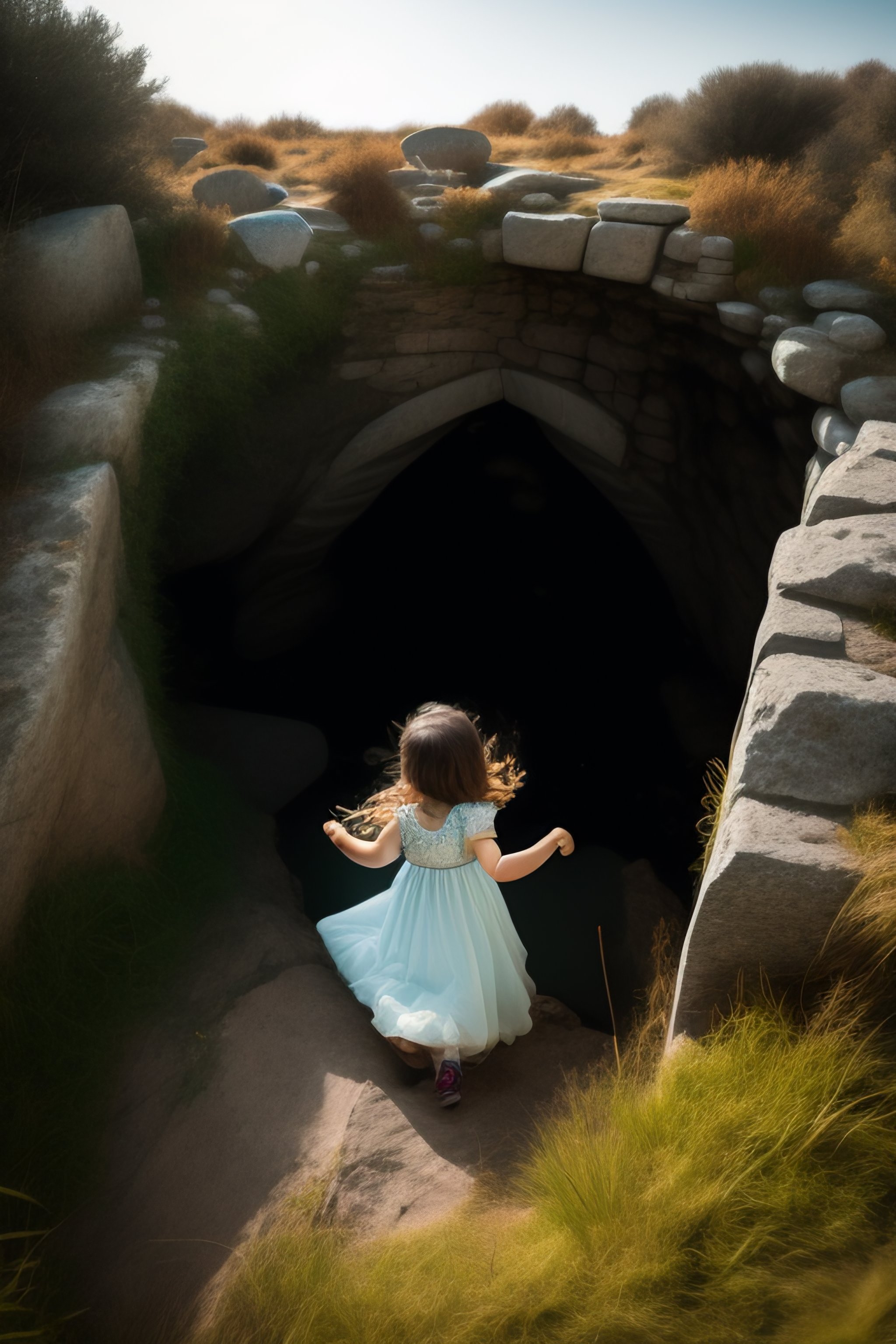 Lexica - A ghost girl climbing out of an old stone well, horror